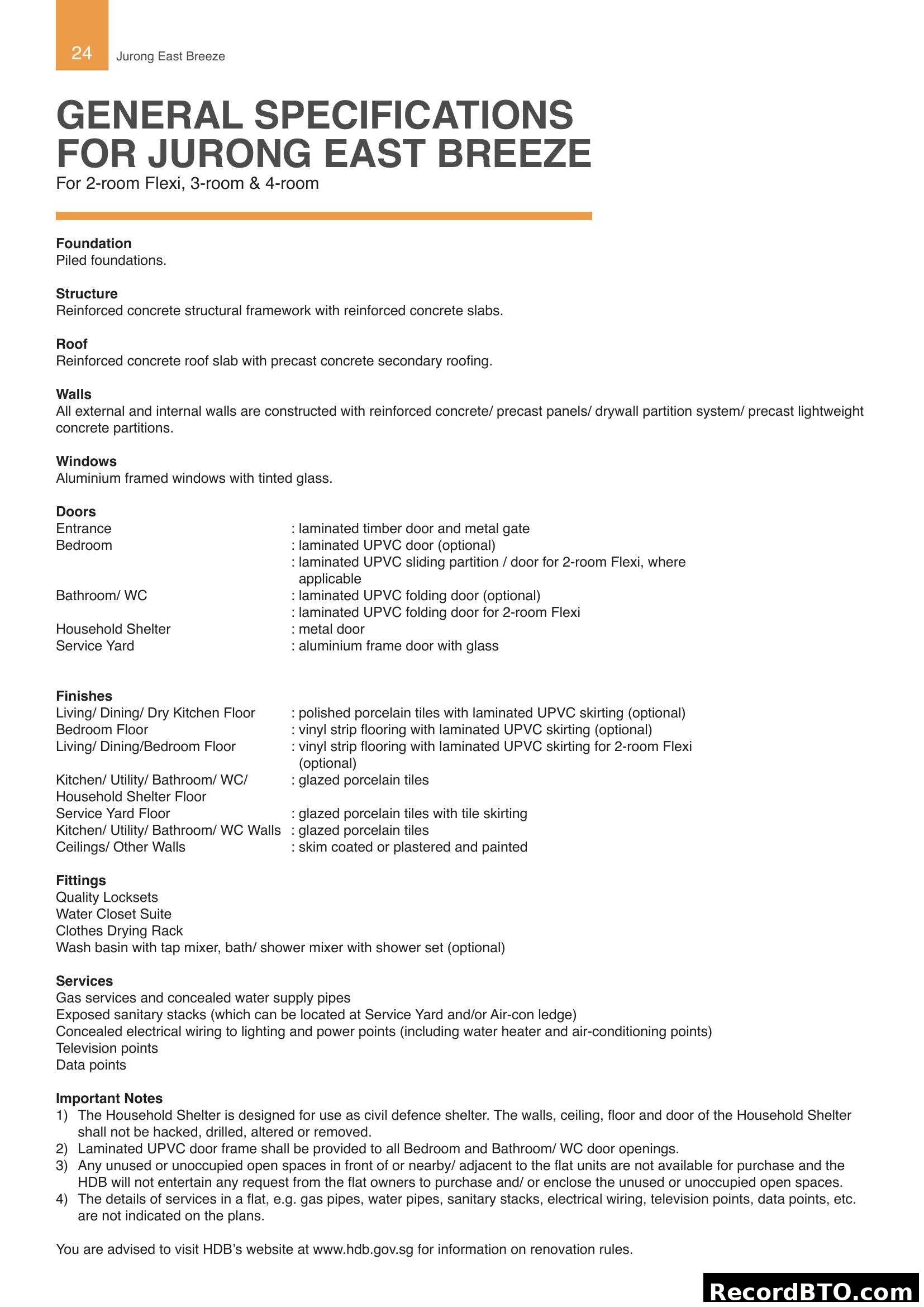 General Specifications for Jurong East Breeze
