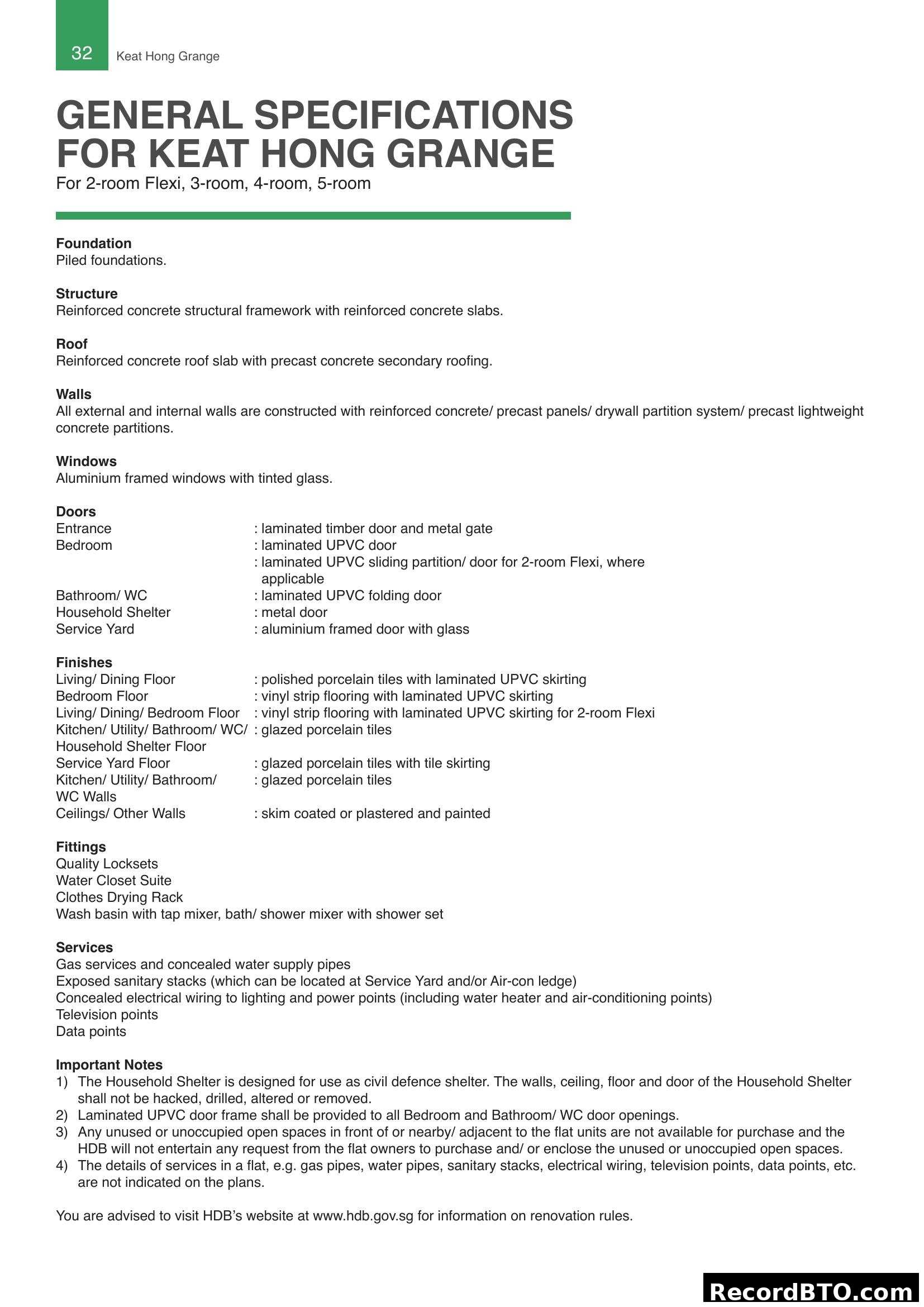 General Specifications for Keat Hong Grange