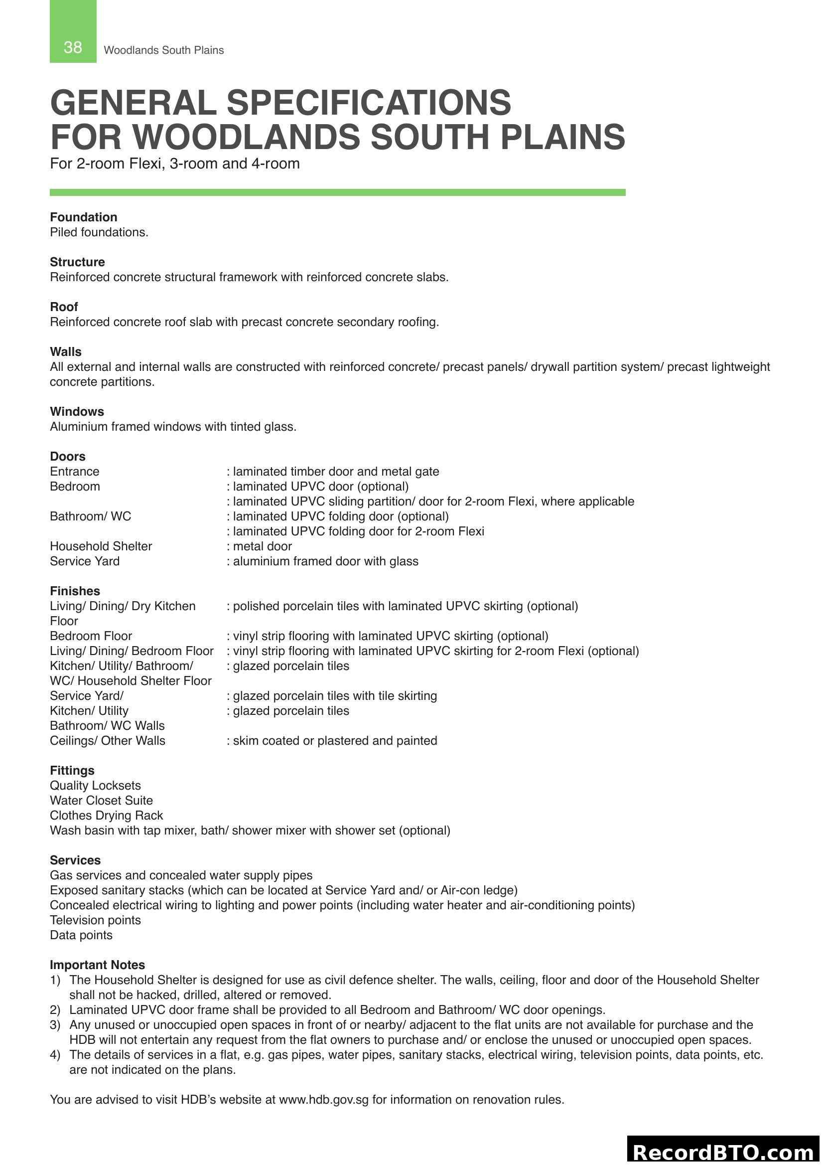 General Specifications for Woodlands South Plains