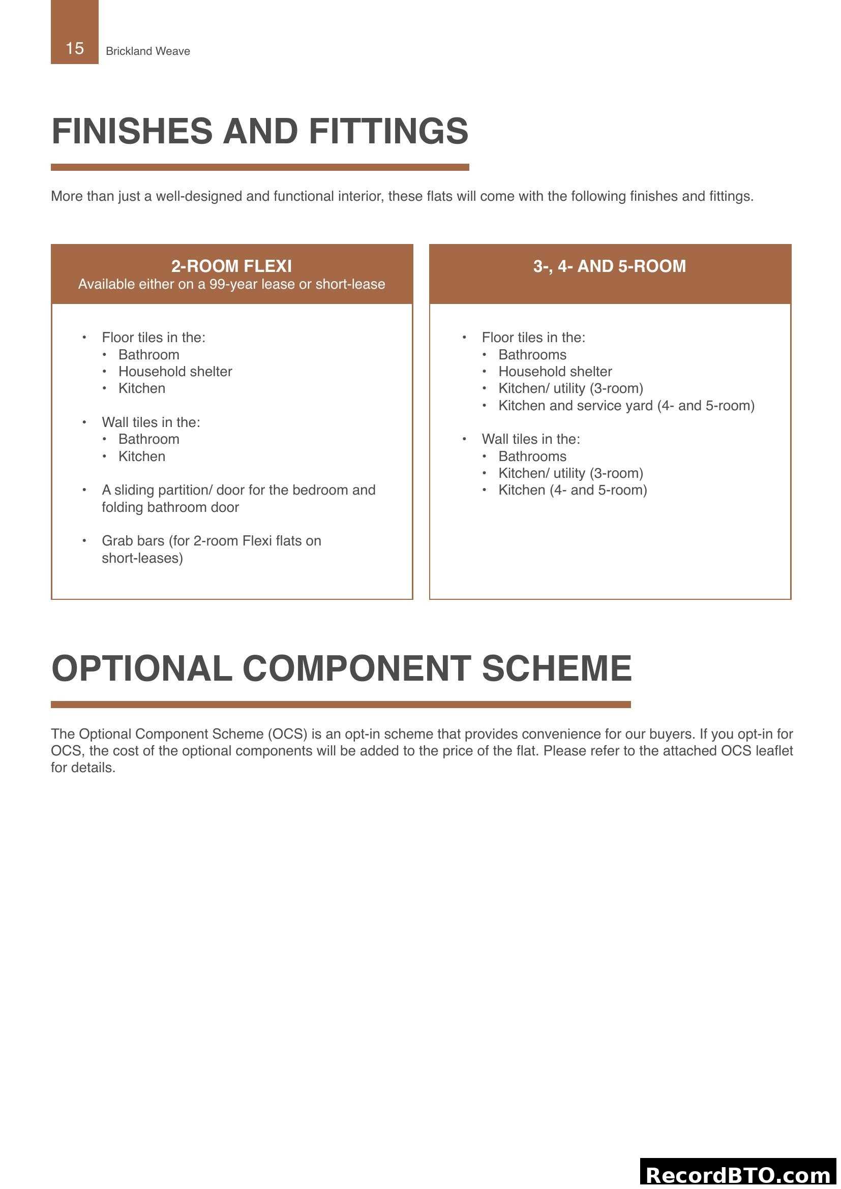 Finishes, Fittings & Optional Component Scheme
