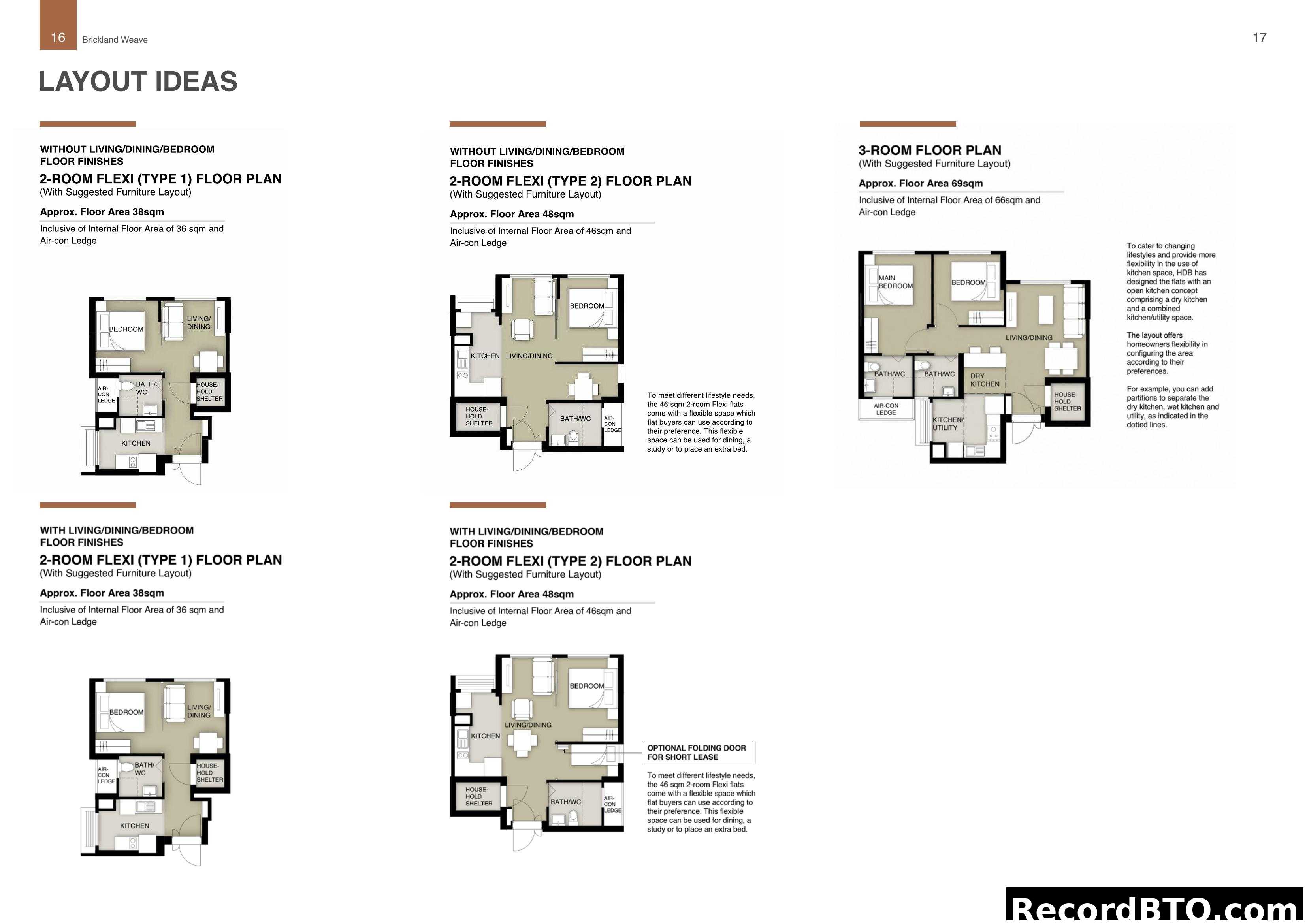 Layout Ideas: 2-Room Flexi & 3-Room Floor Plans