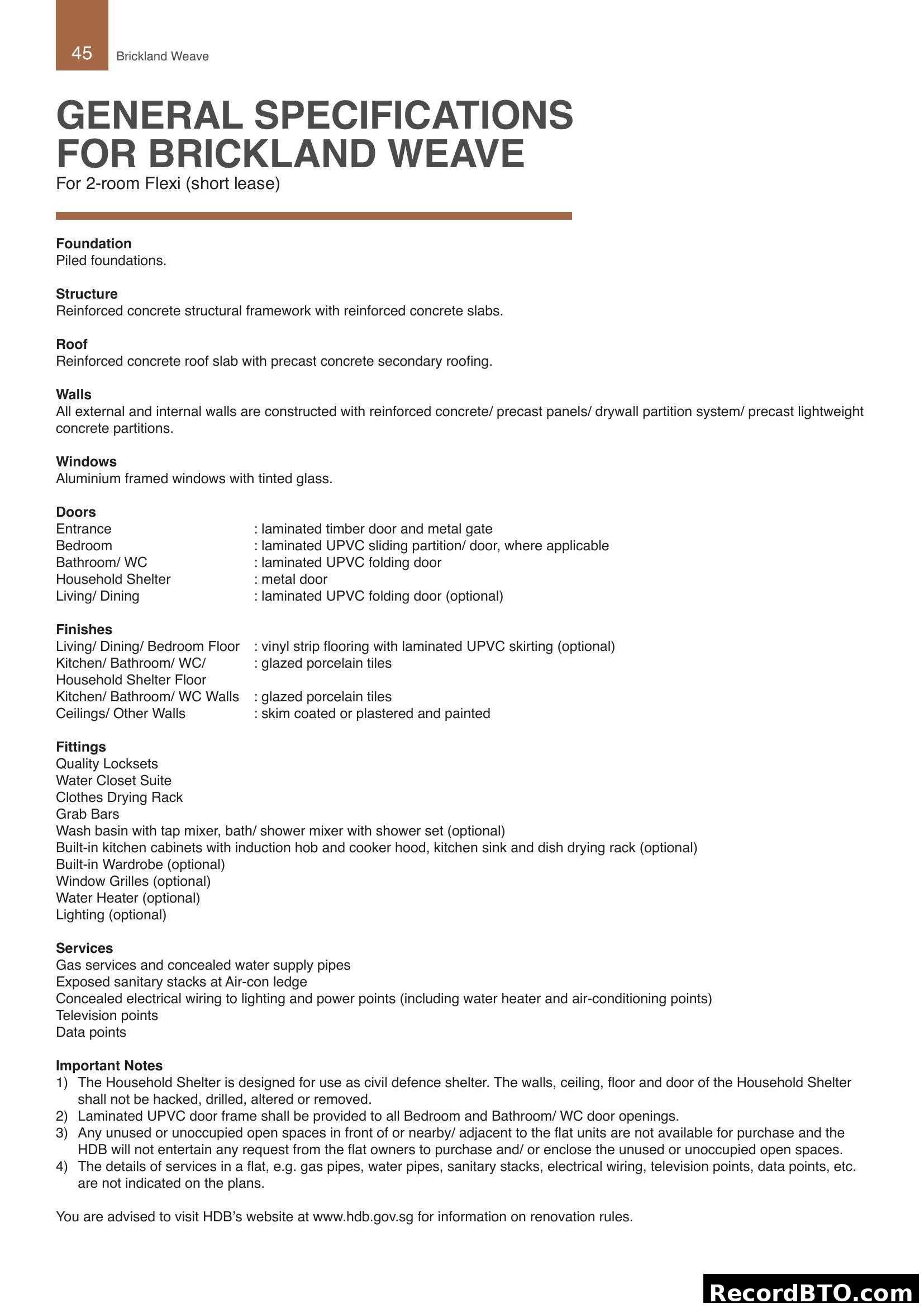 General Specifications for Brickland Weave (2-room Flexi)