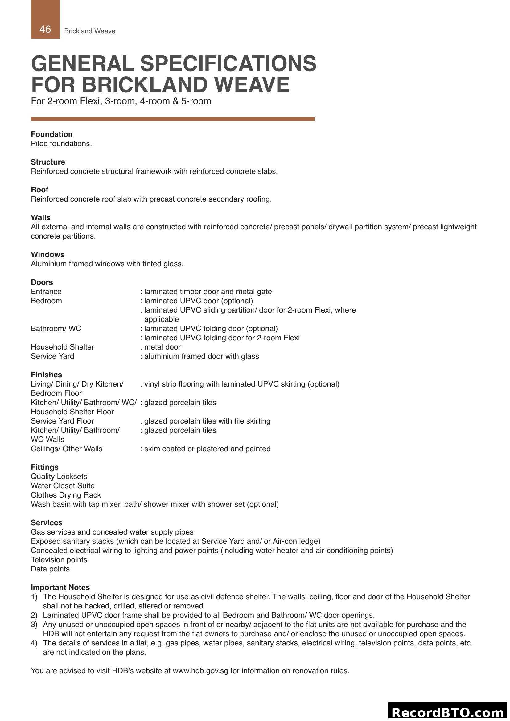 General Specifications for Brickland Weave