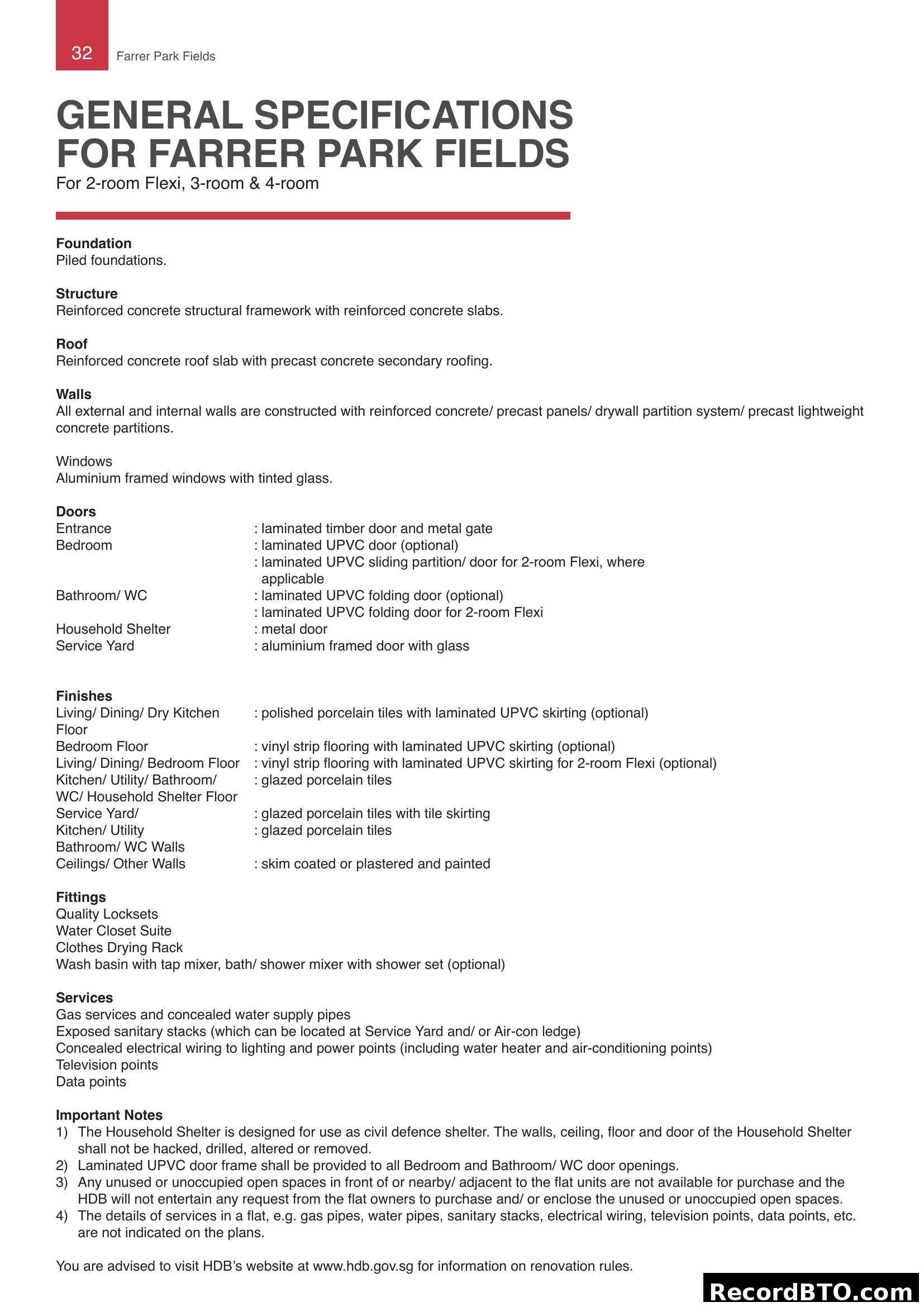 General Specifications for Farrer Park Fields