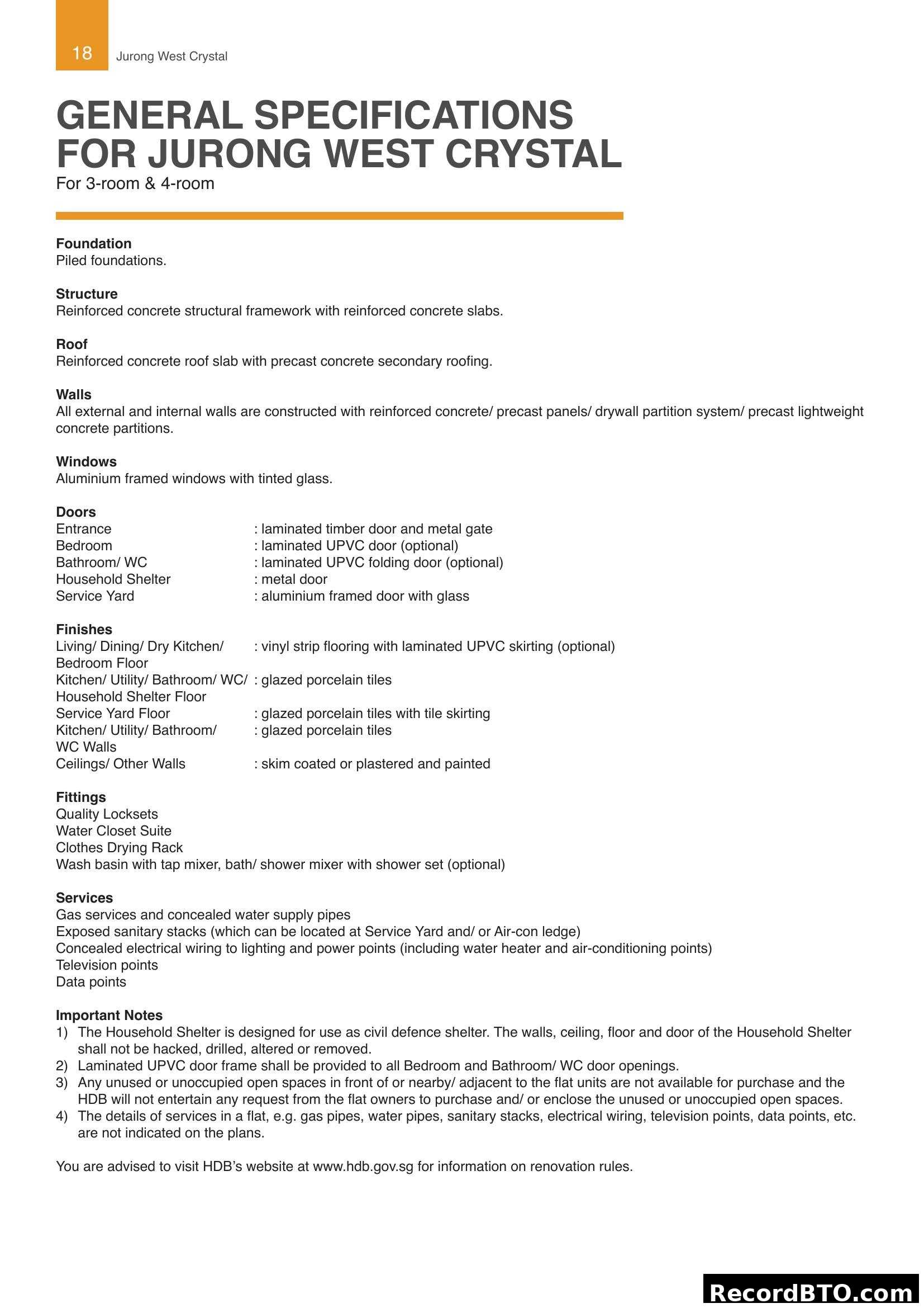 General Specifications for Jurong West Crystal