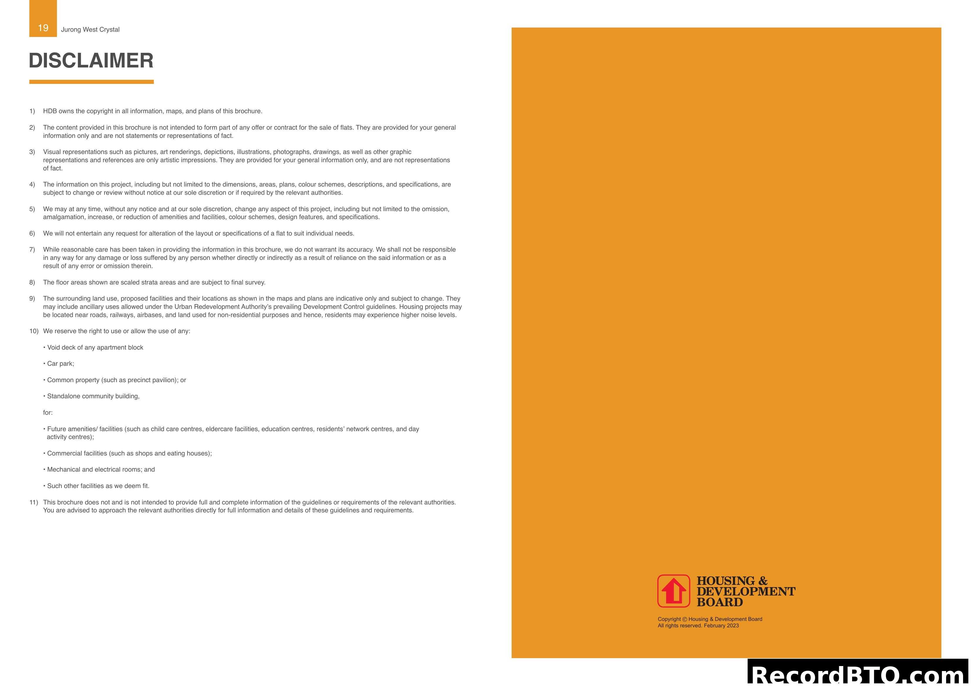 Disclaimer for Jurong West Crystal brochure