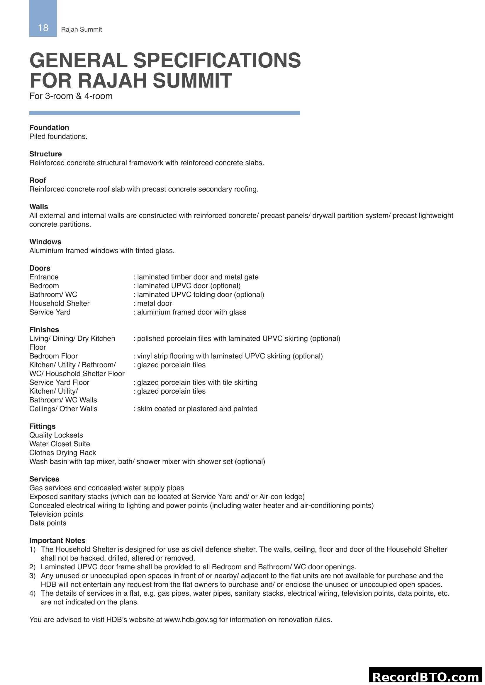 Rajah Summit General Specifications