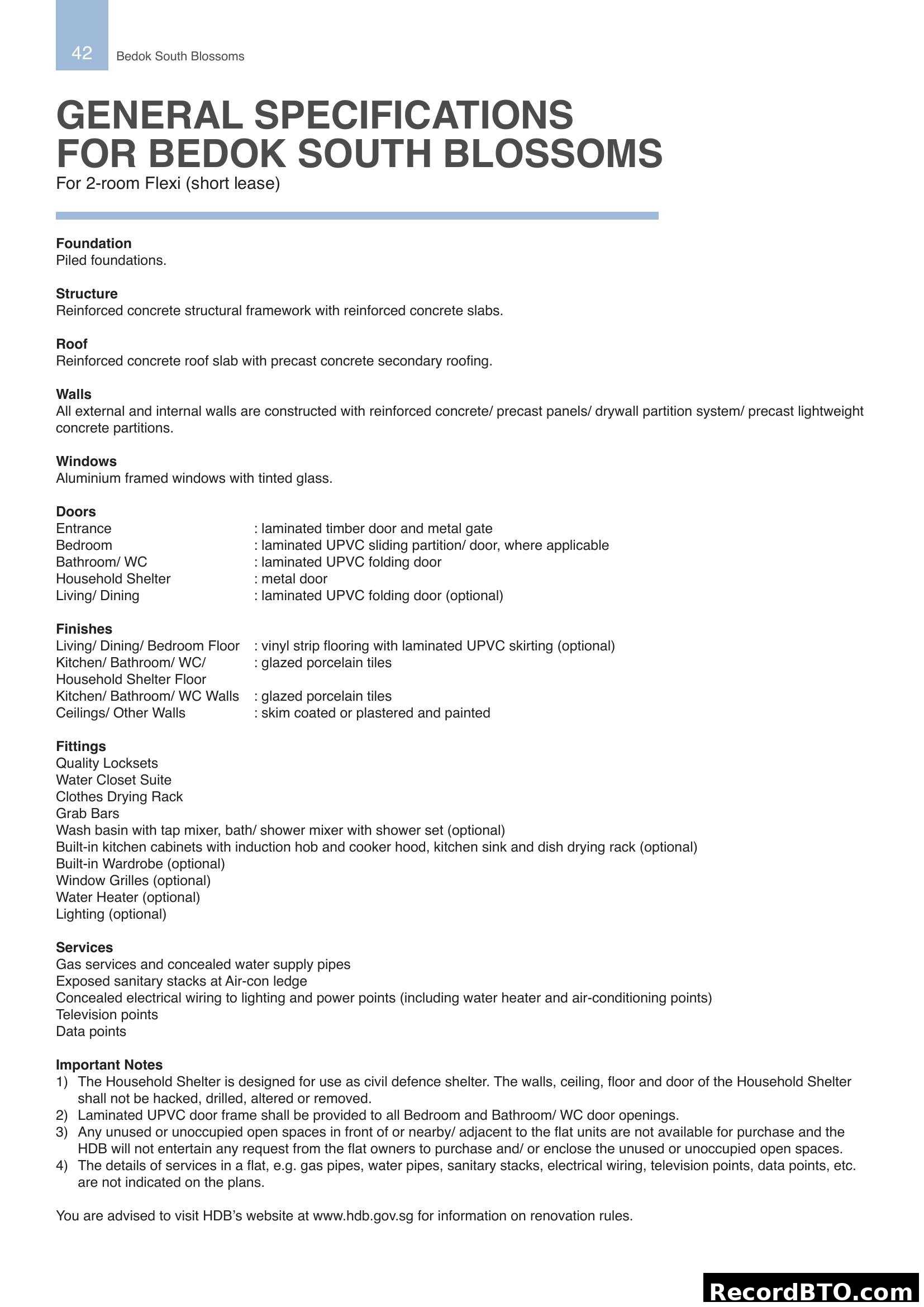 General Specifications for Bedok South Blossoms