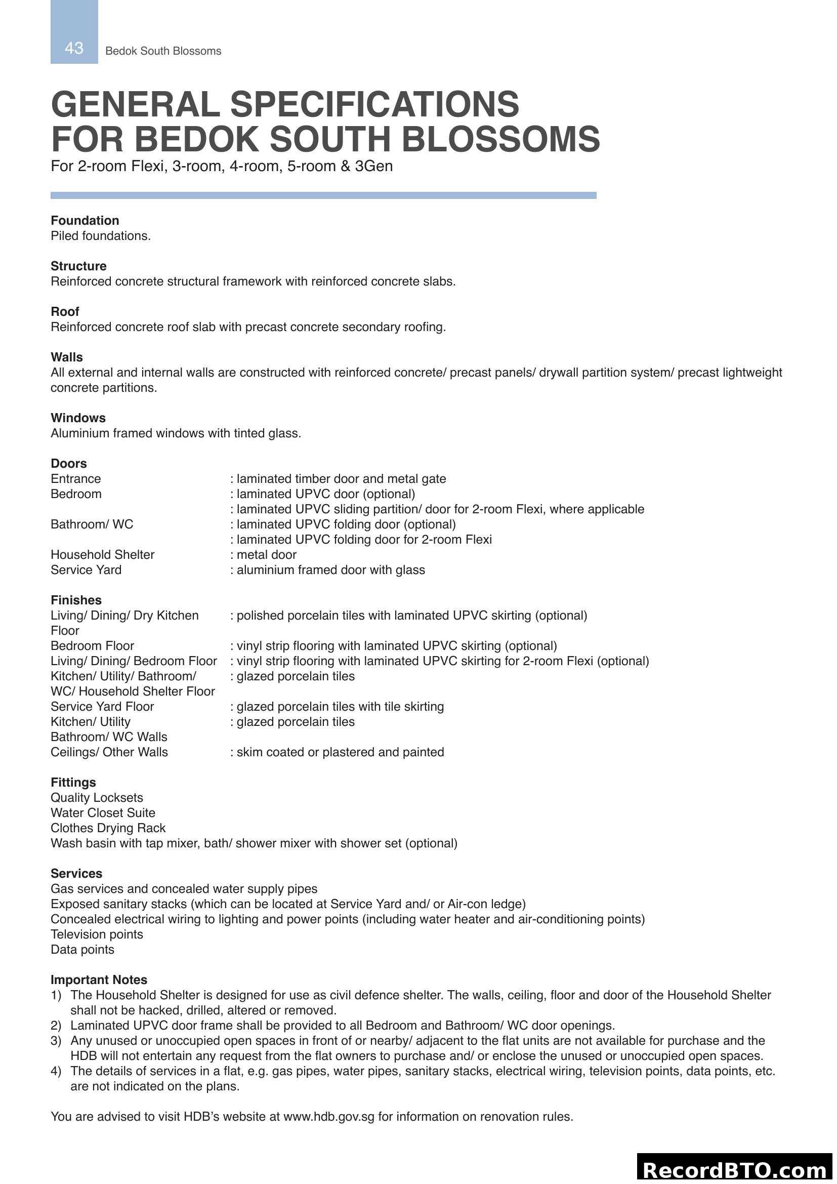 General Specifications for Bedok South Blossoms