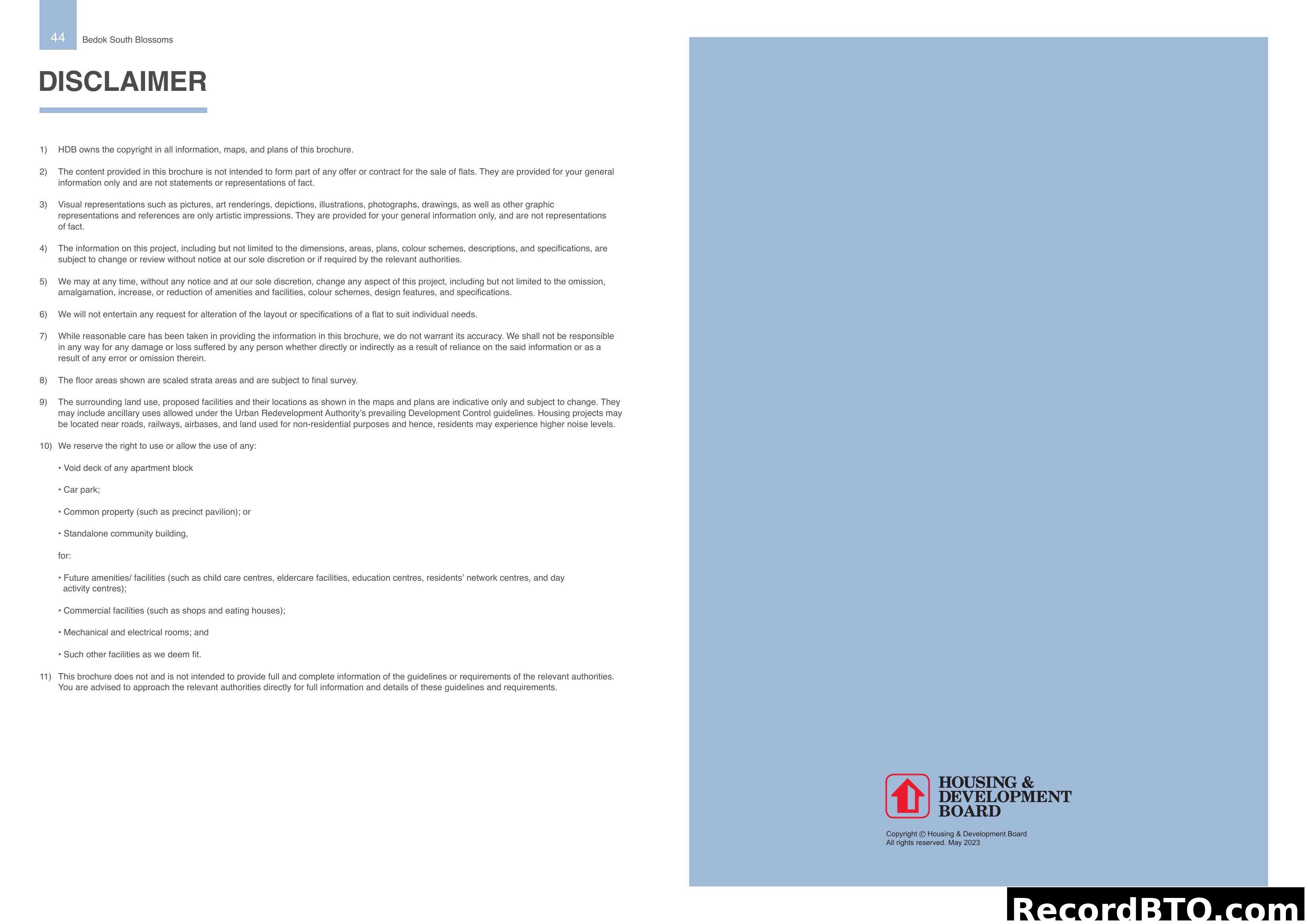 Bedok South Blossoms - Disclaimer