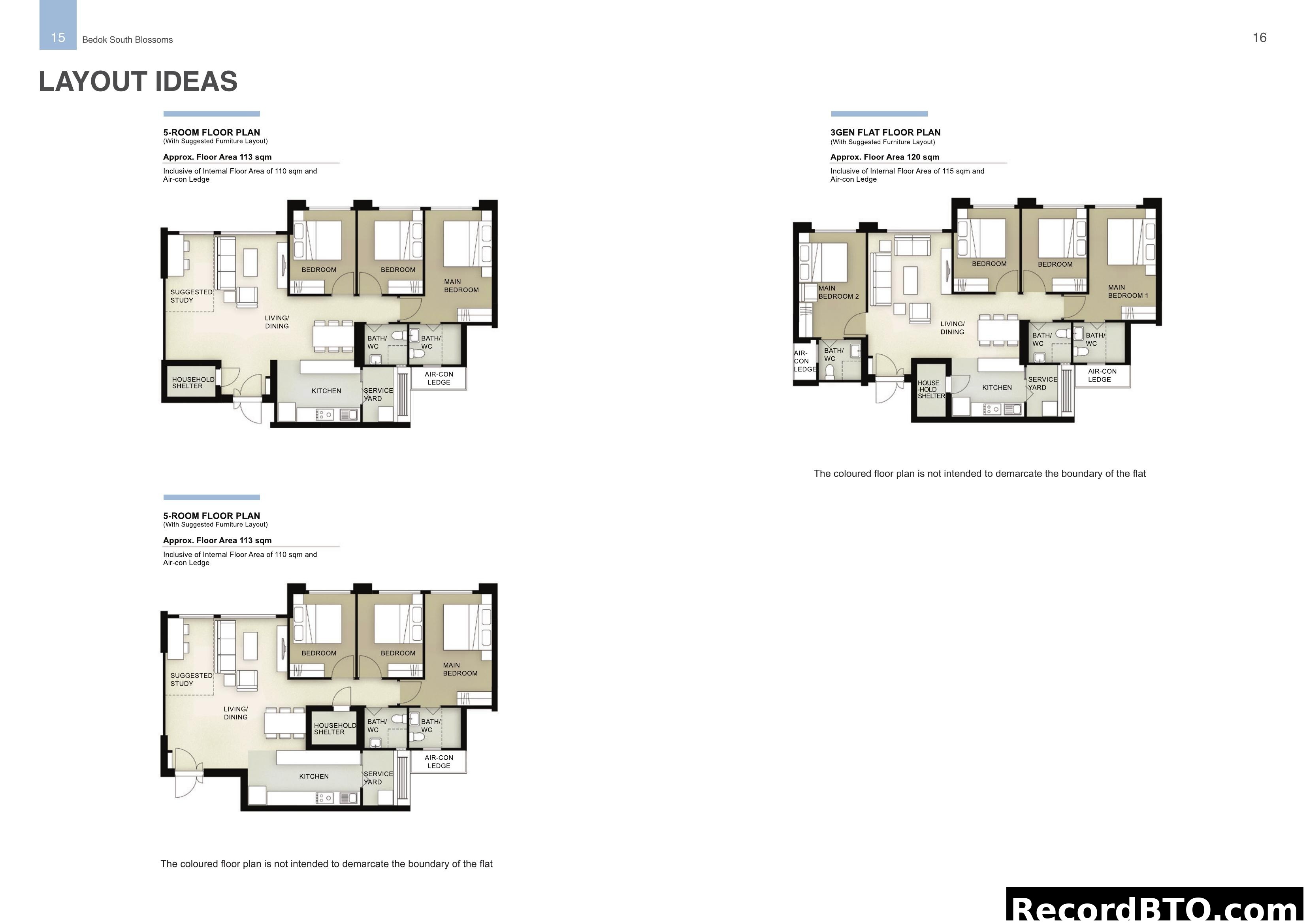 Floor Plans for 5-Room and 3Gen Flats