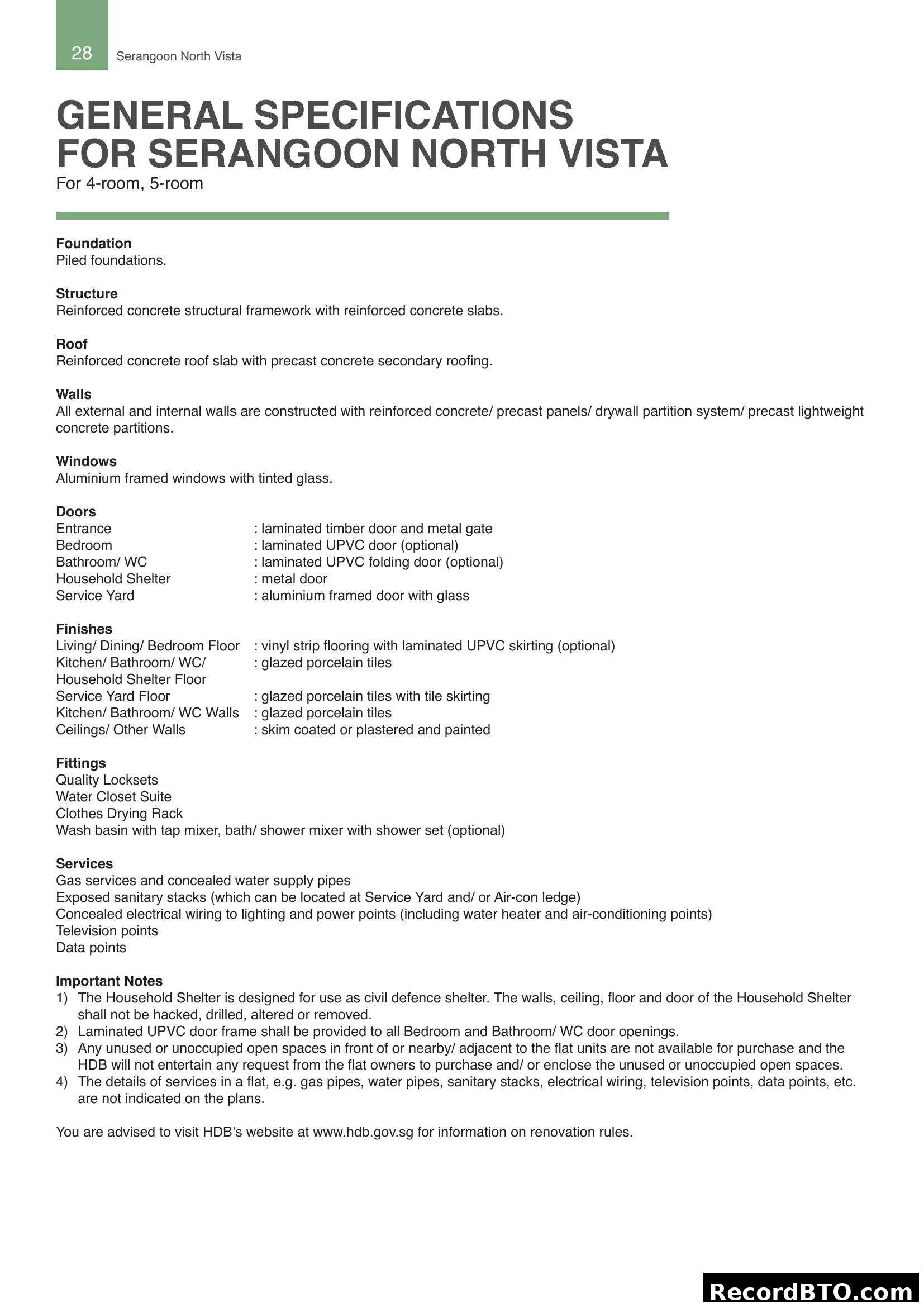 General Specifications for Serangoon North Vista