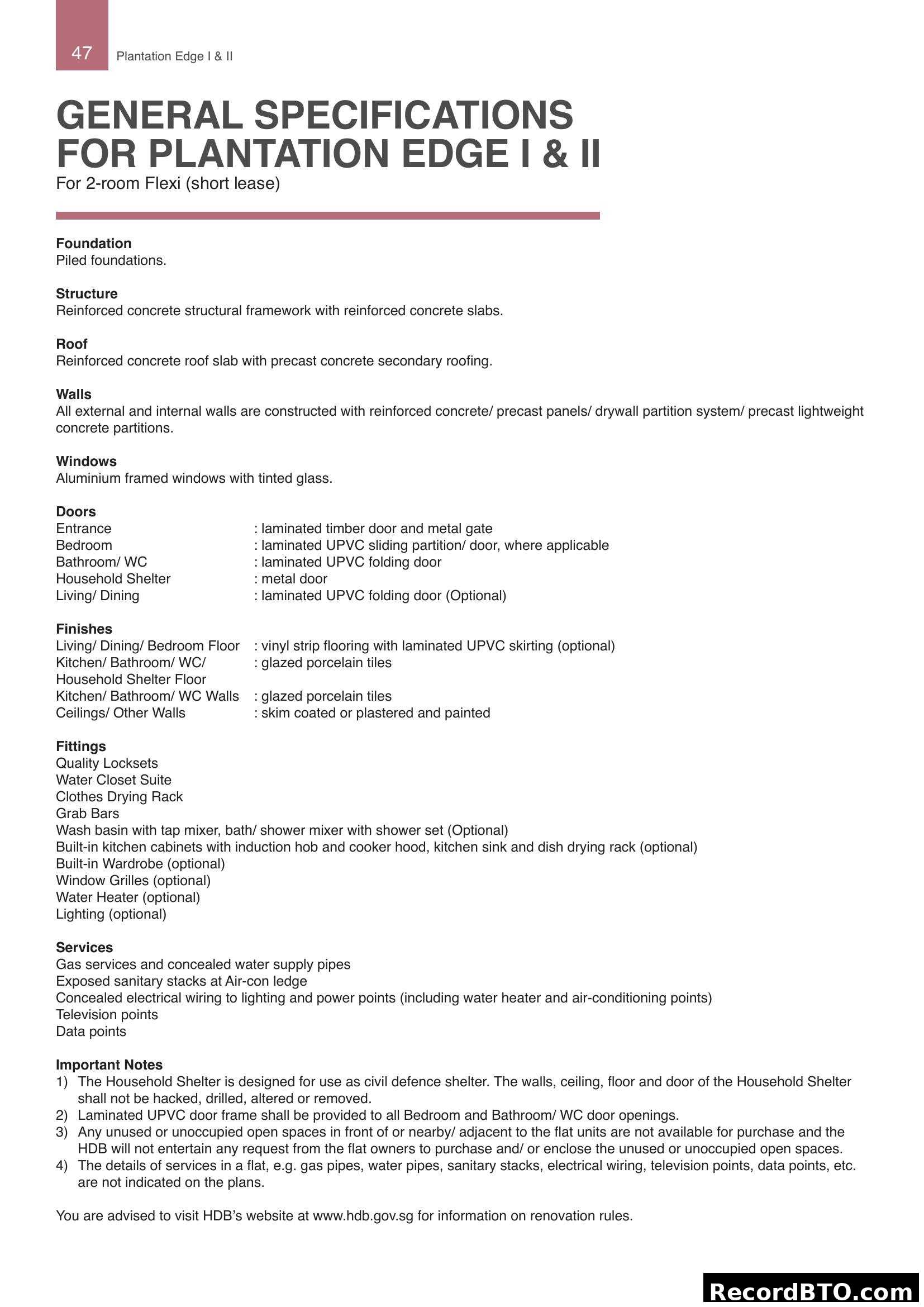 General Specifications for Plantation Edge I & II