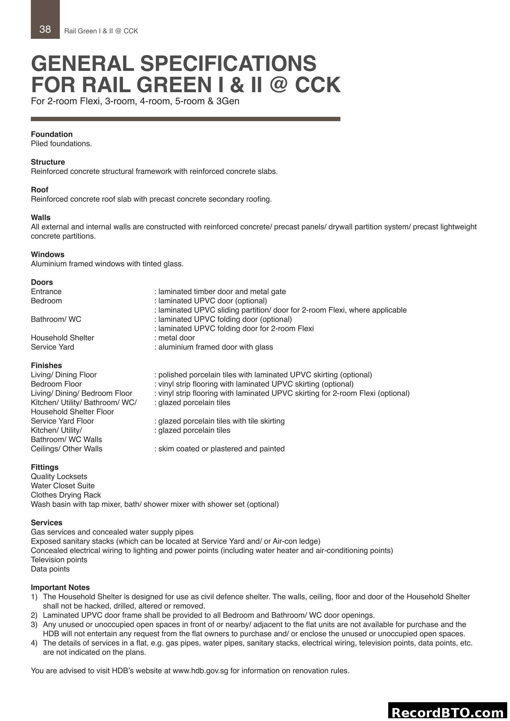 General Specifications for Rail Green I & II @ CCK