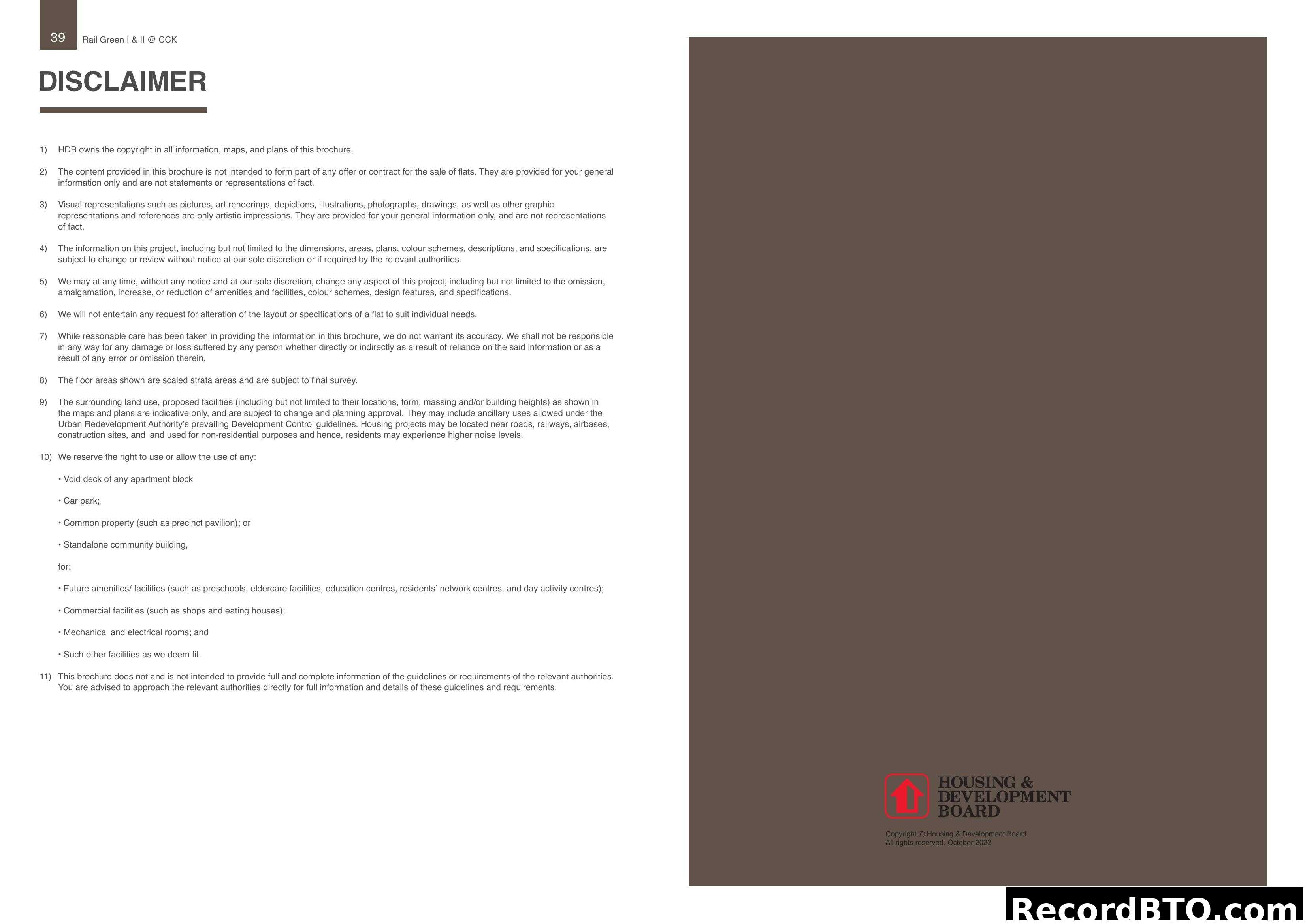 HDB BTO Brochure - Disclaimer Page