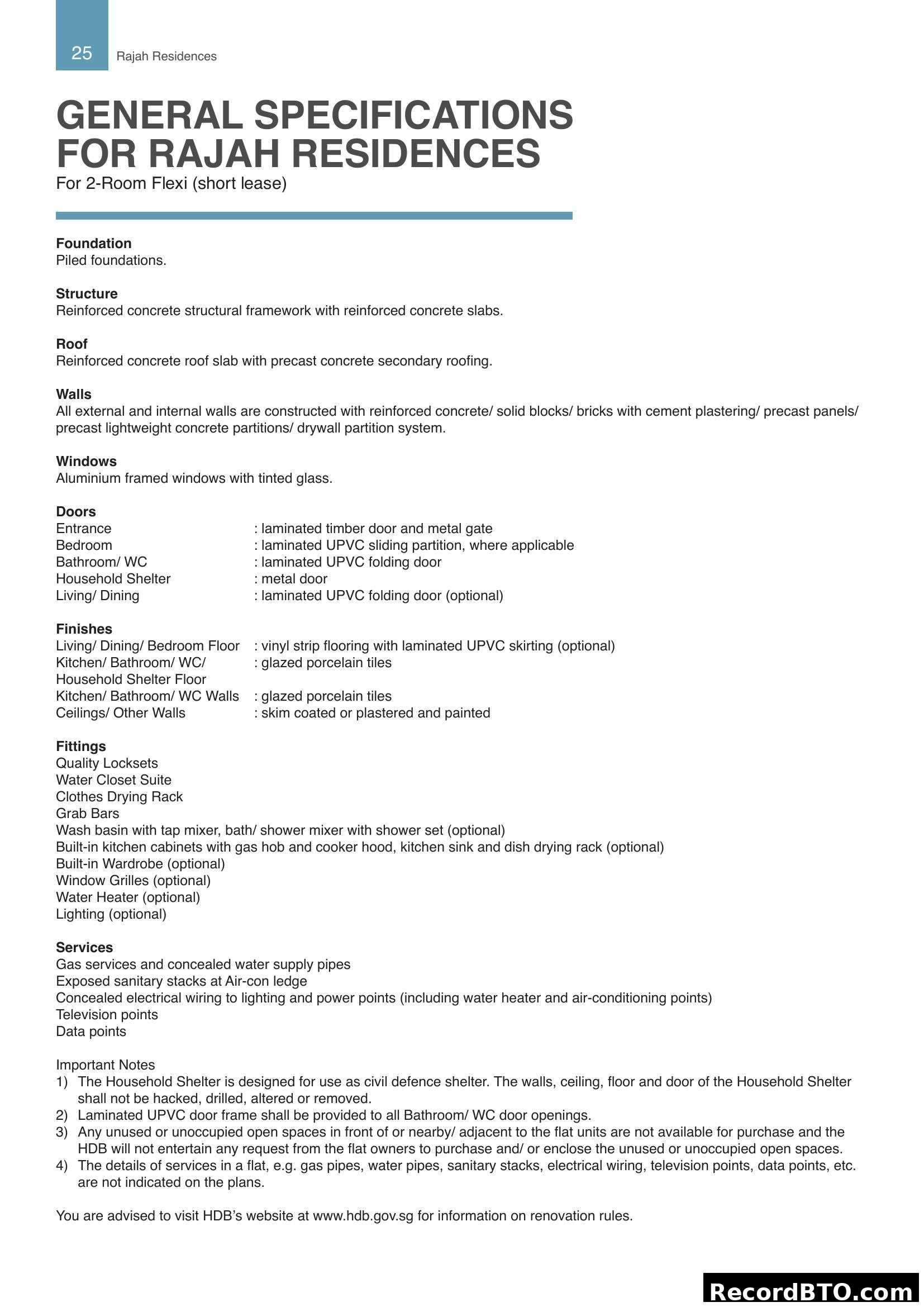 General Specifications for Rajah Residences