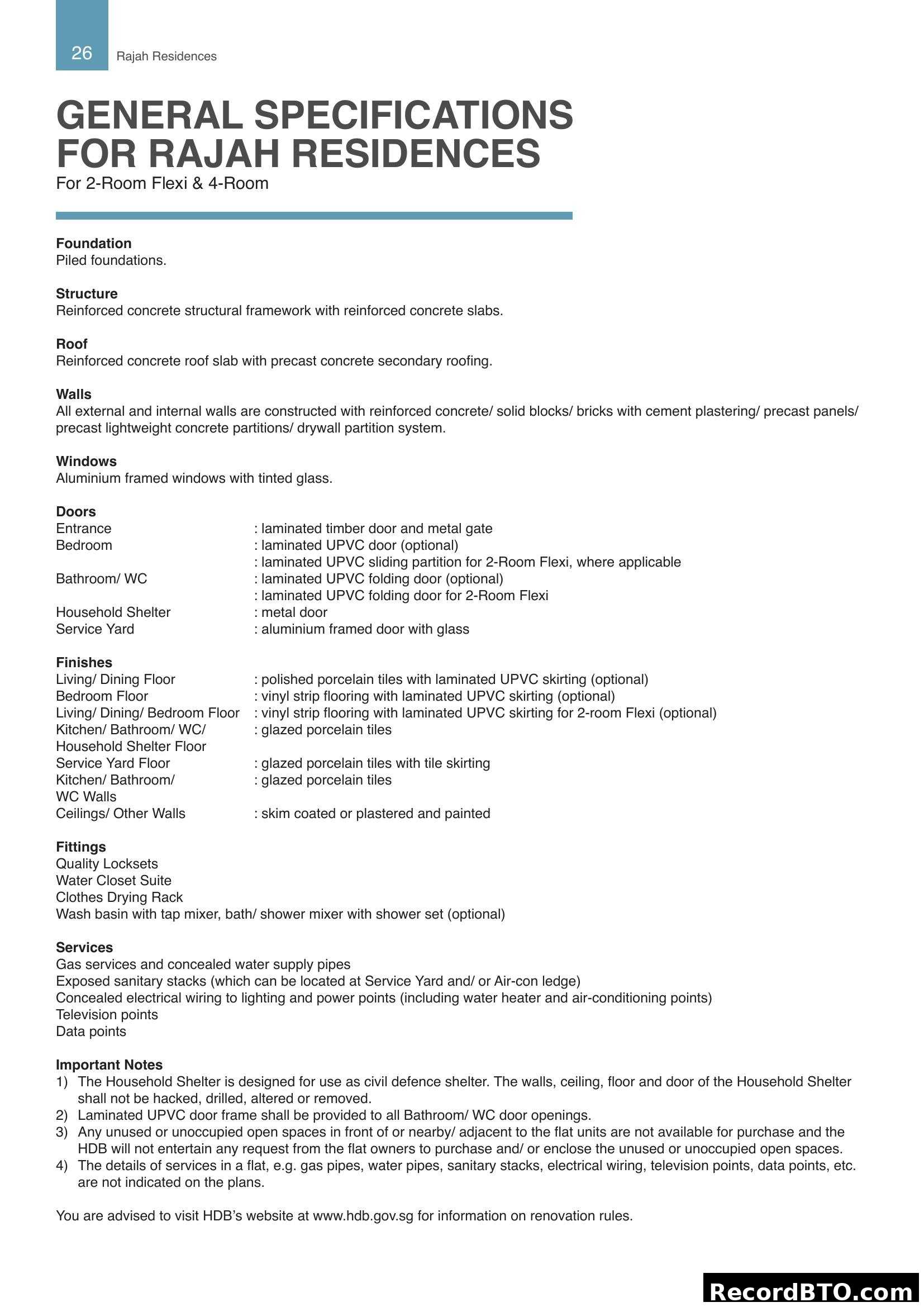 General Specifications for Rajah Residences