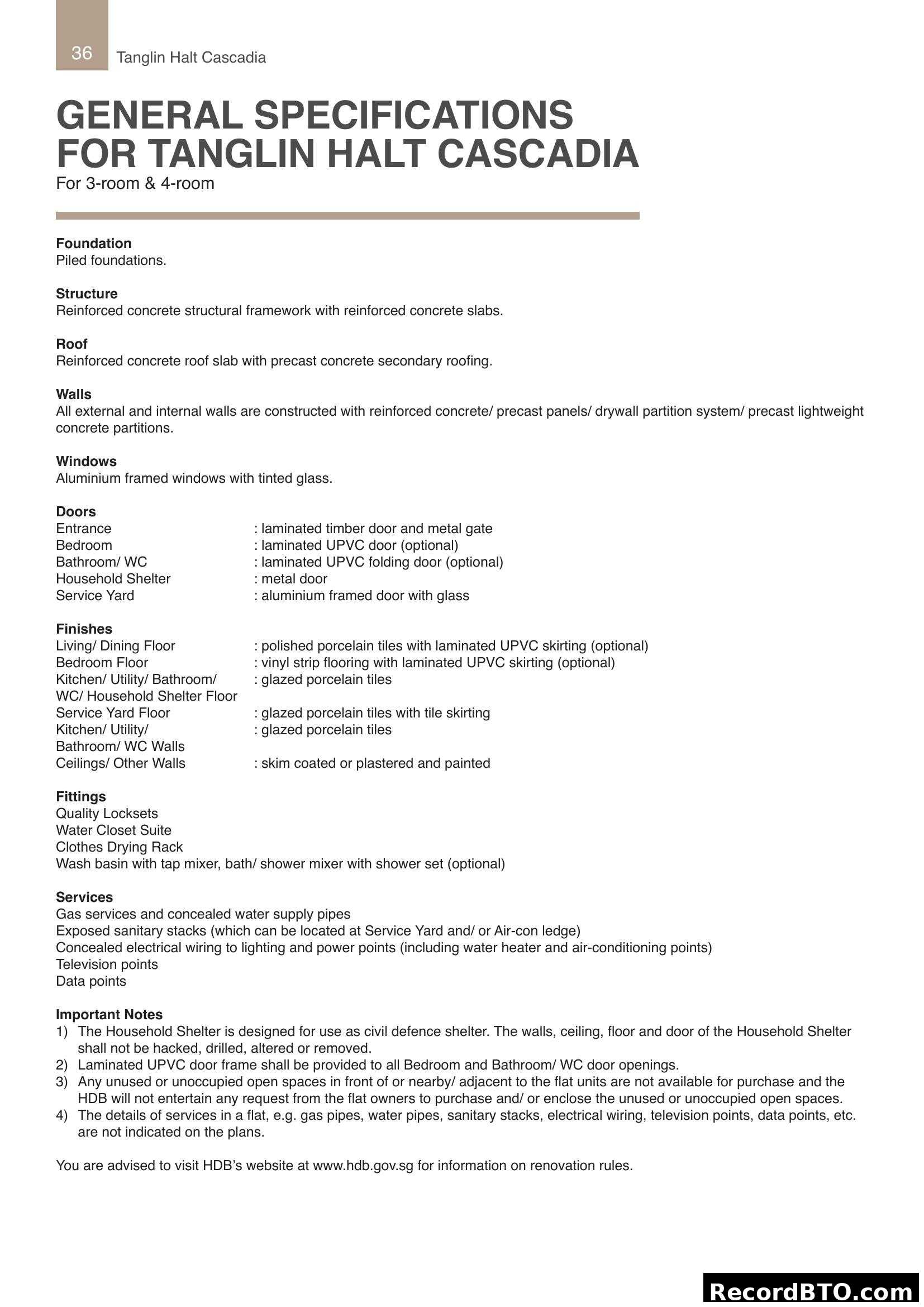 General Specifications for Tanglin Halt Cascadia
