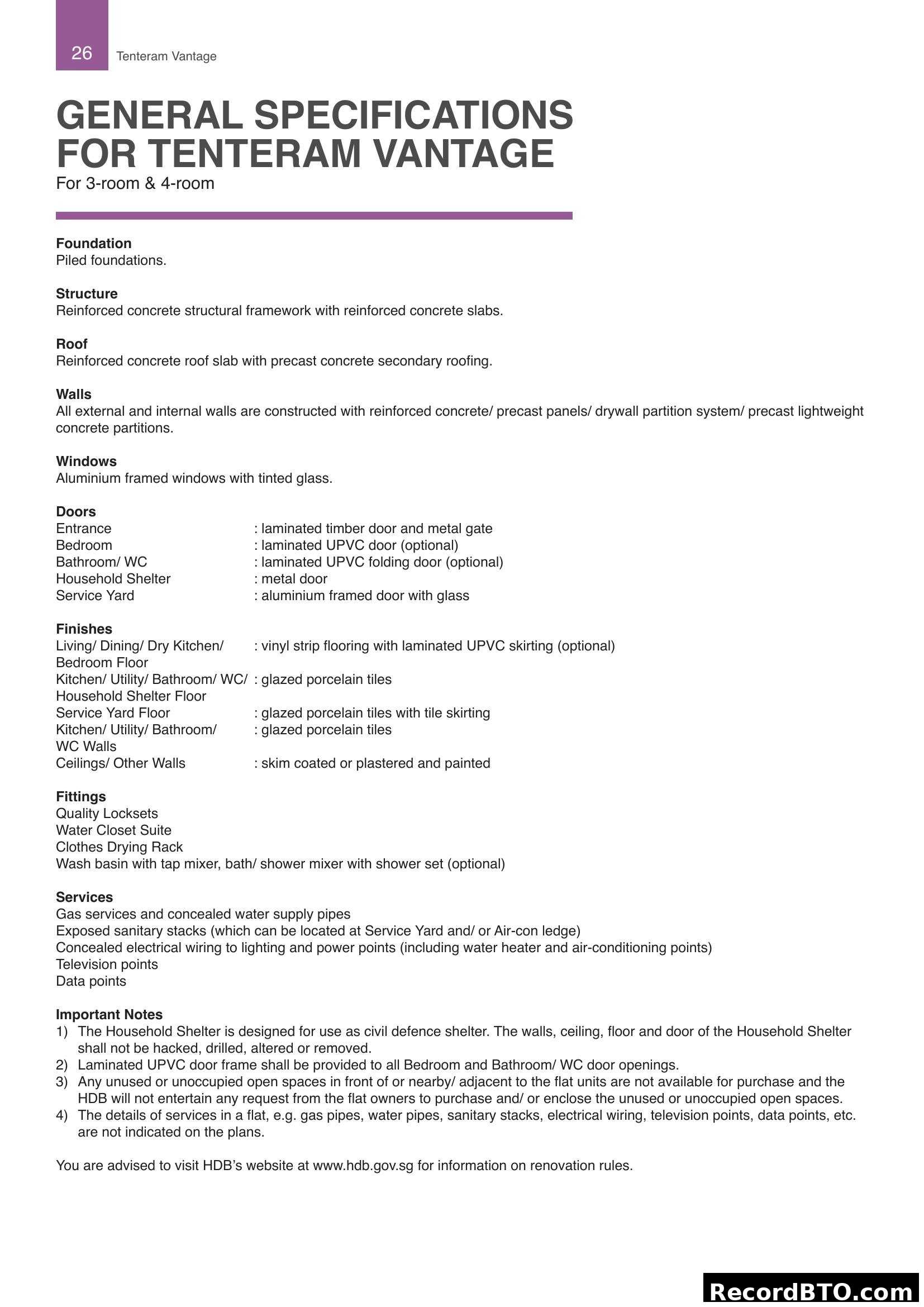 General Specifications - Tenteram Vantage
