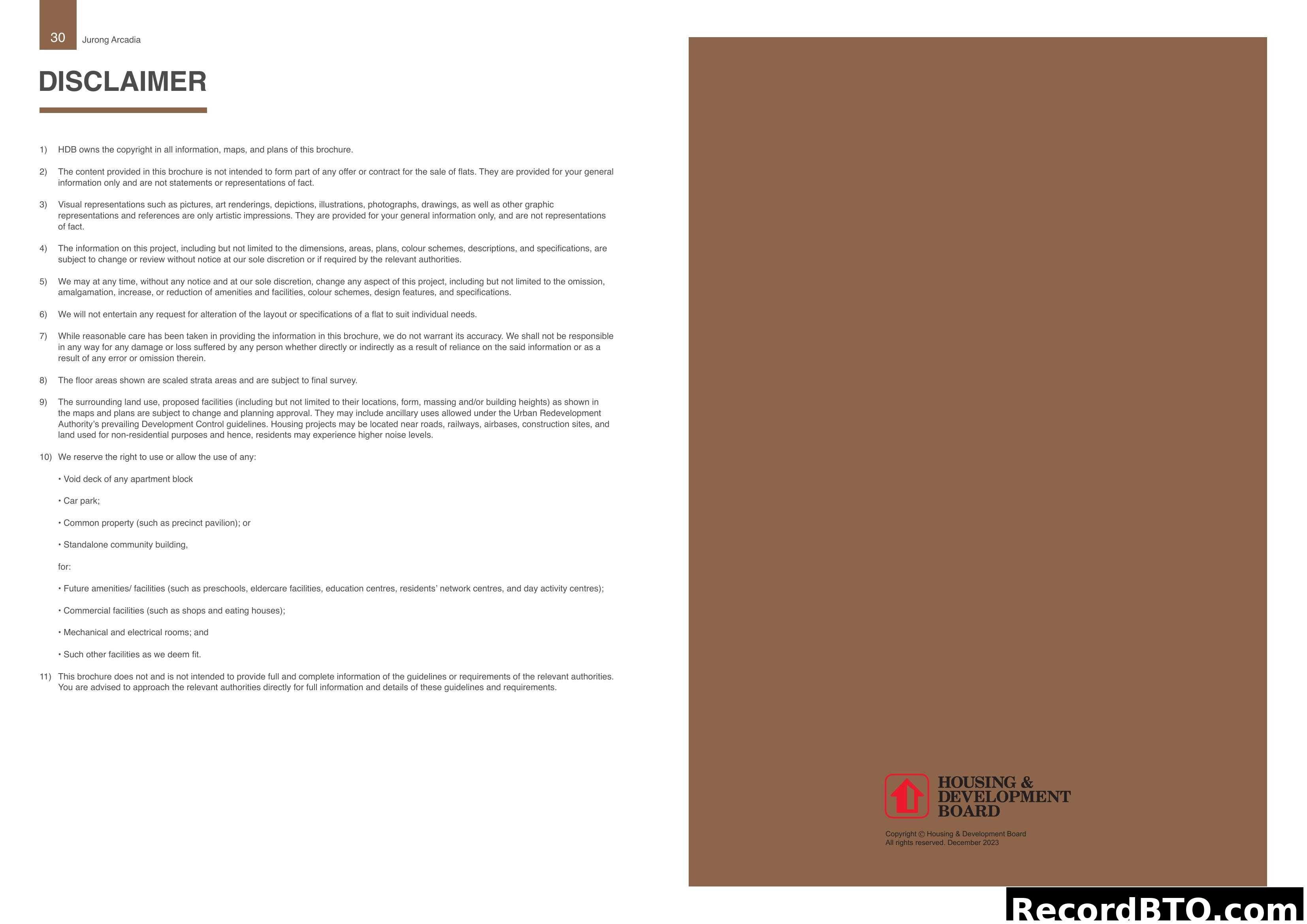 Jurong Arcadia Disclaimer