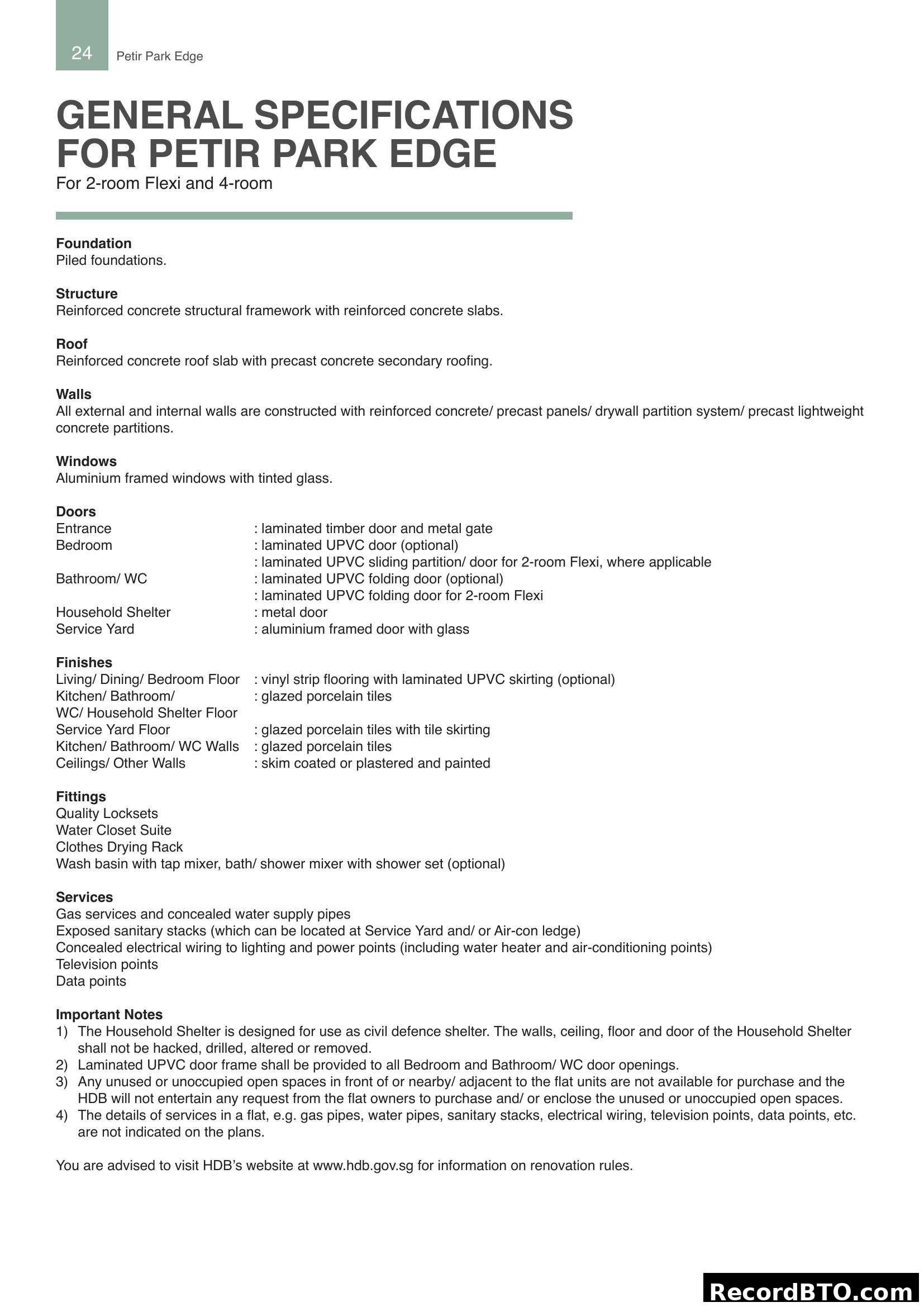 General Specifications for Petir Park Edge