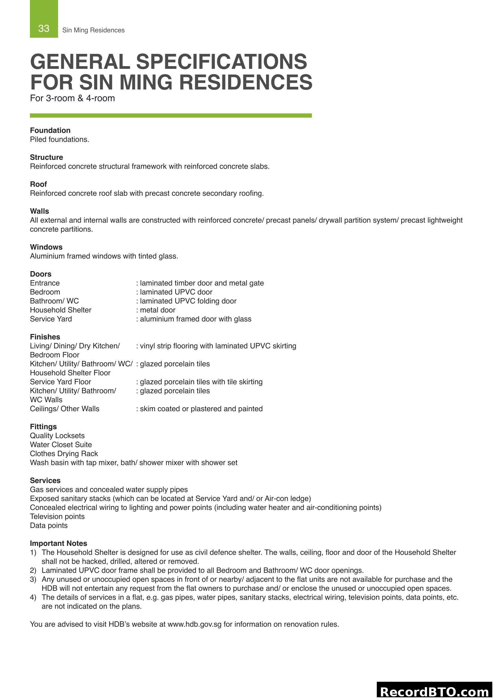 Sin Ming Residences General Specifications