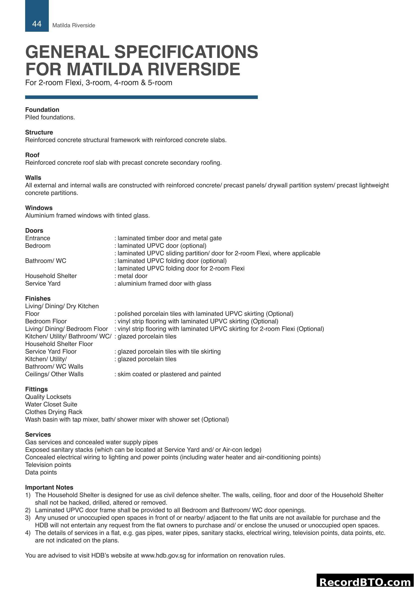 Matilda Riverside General Specifications
