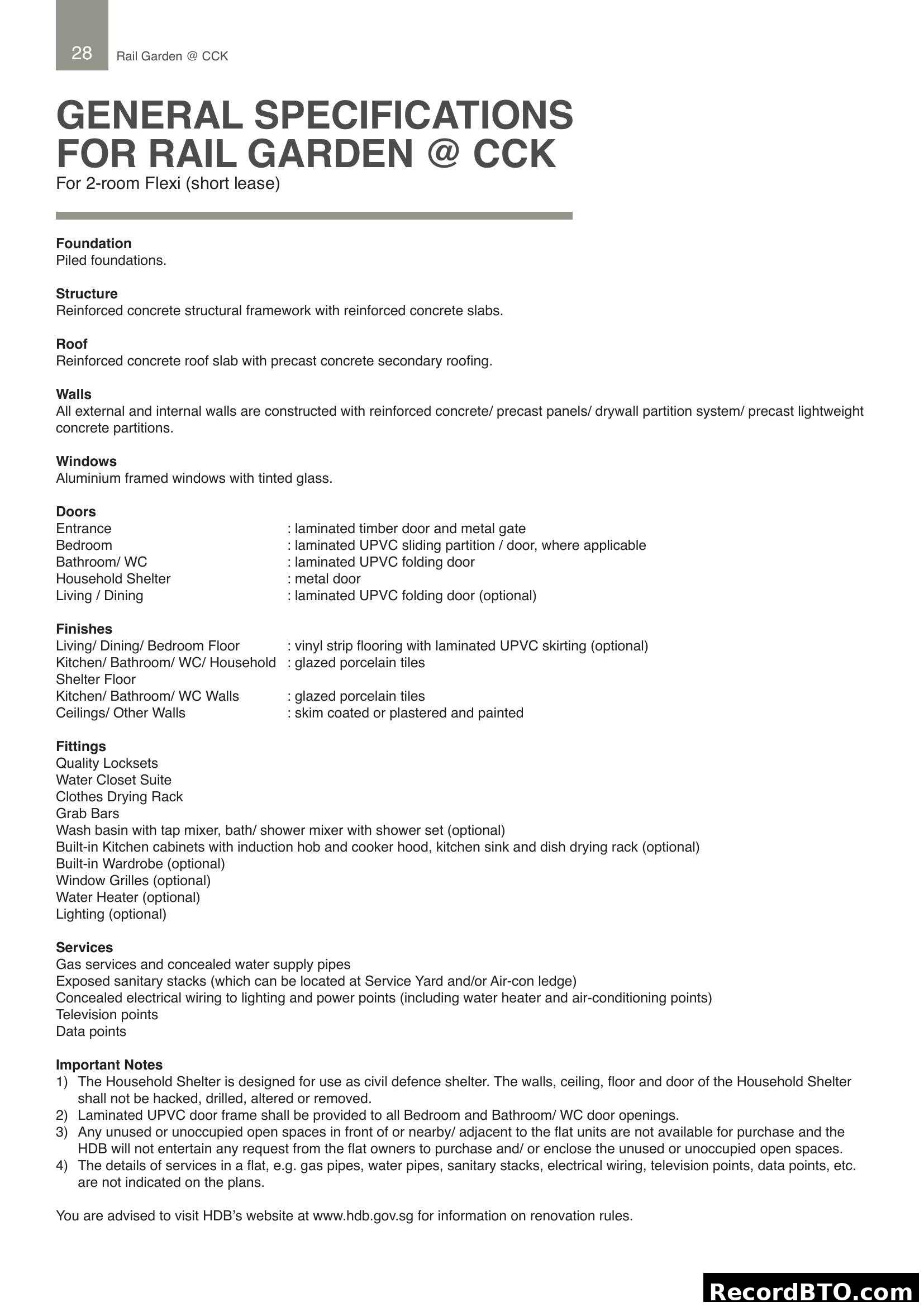 General Specifications for Rail Garden @ CCK
