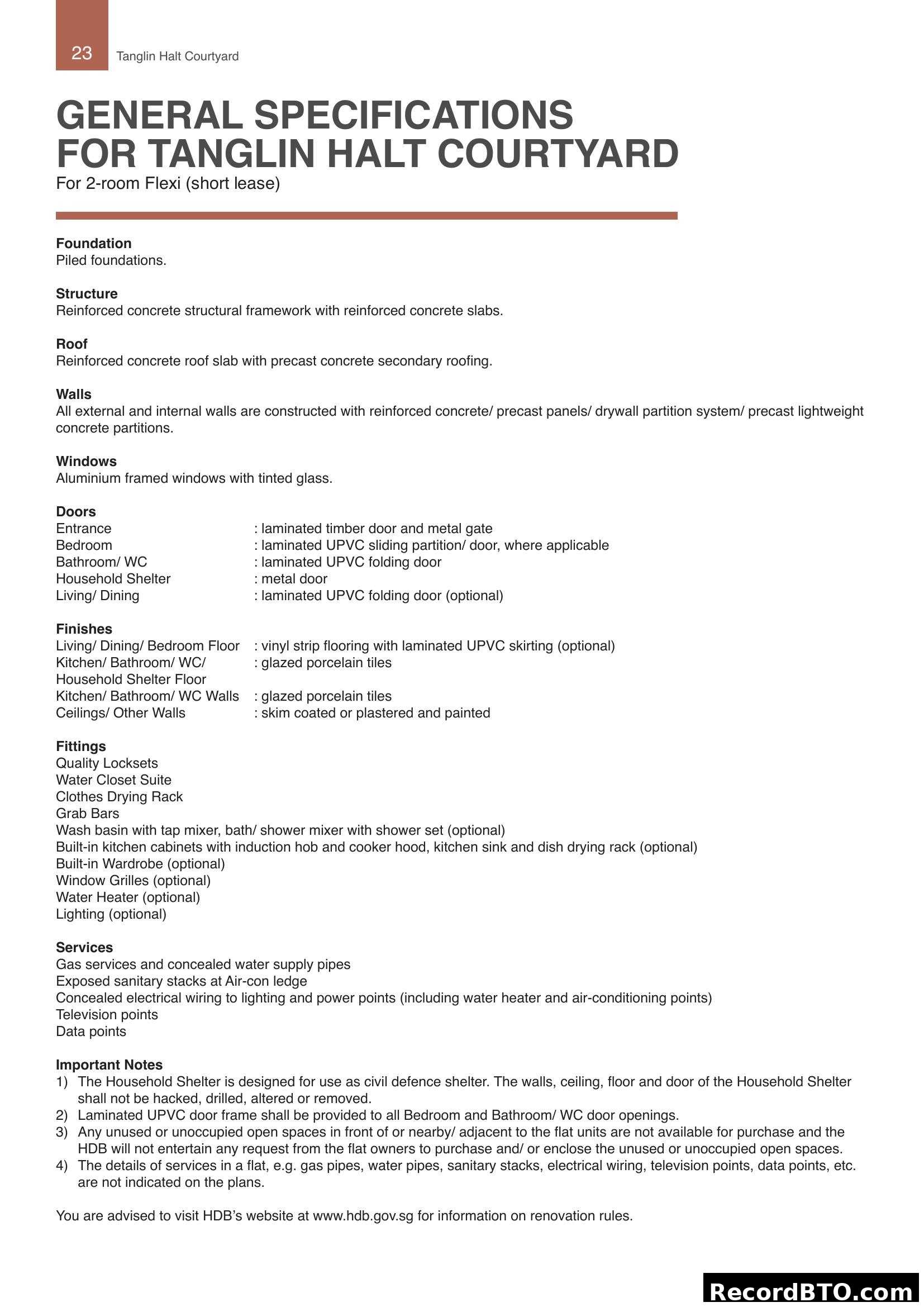 General Specifications for Tanglin Halt Courtyard