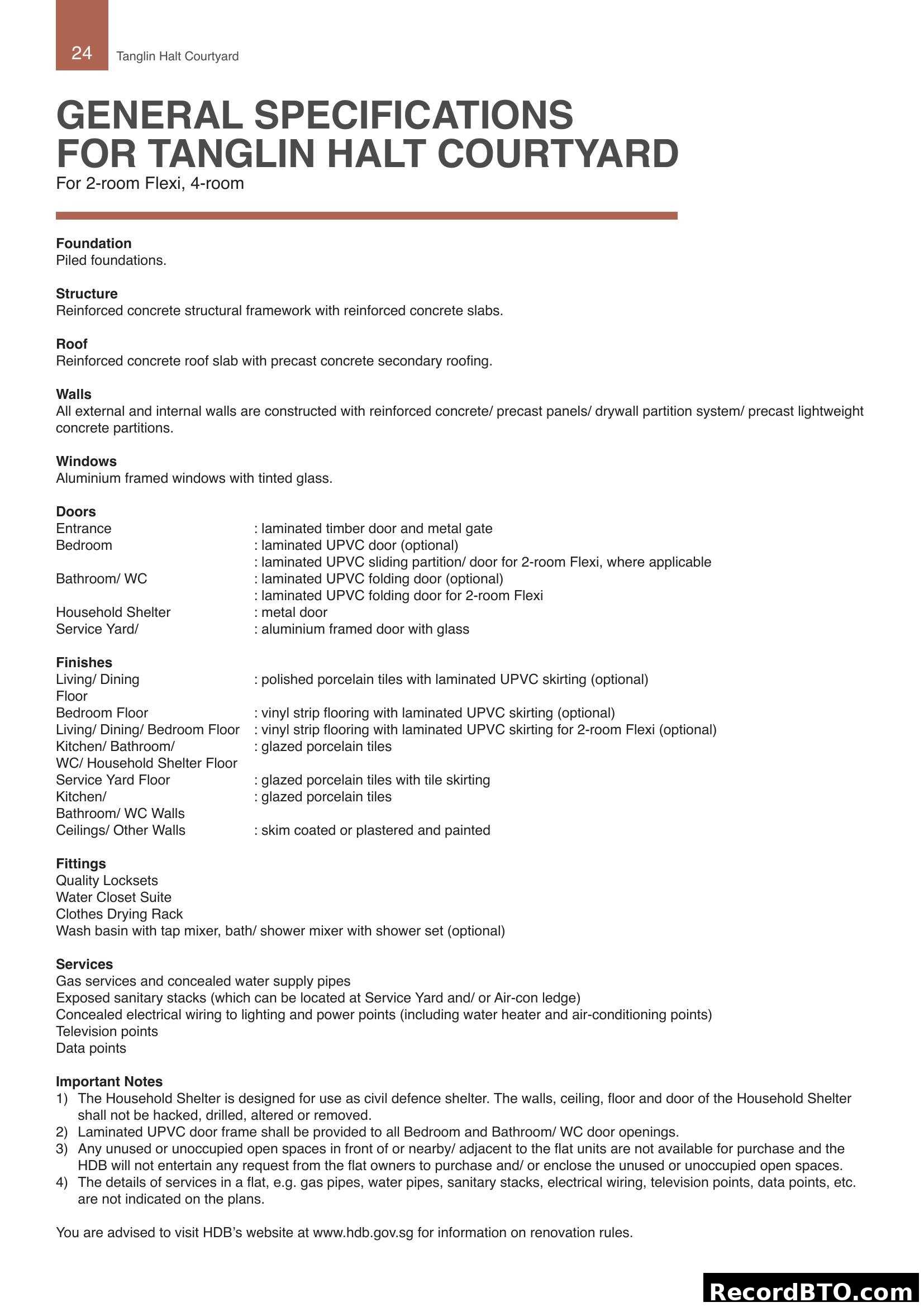 General Specifications for Tanglin Halt Courtyard