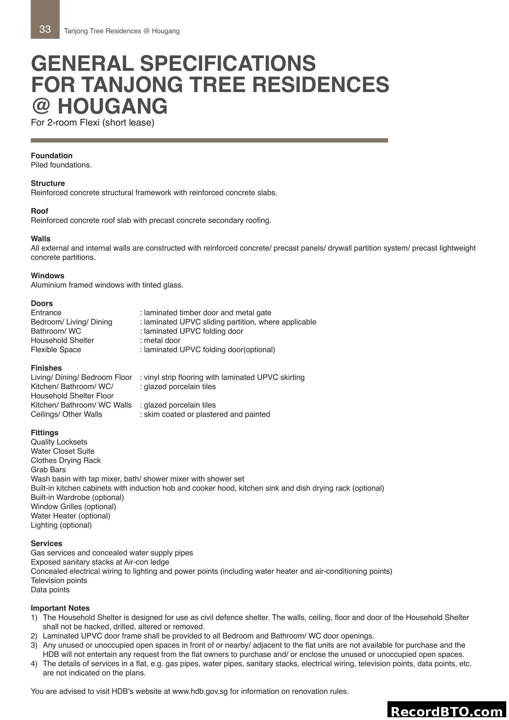 General Specifications for Tanjong Tree Residences @ Hougang