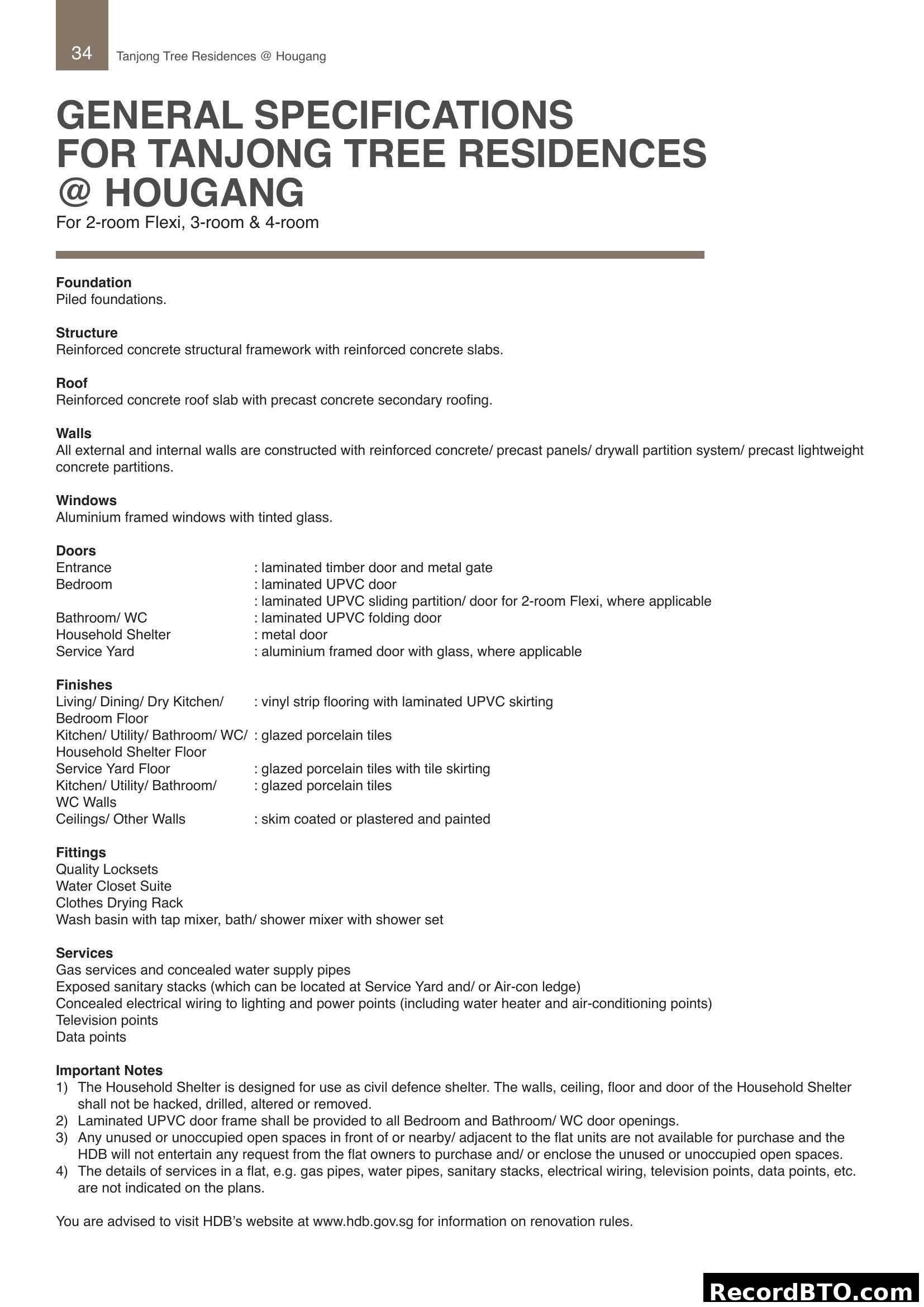 General Specifications for Tanjong Tree Residences @ Hougang