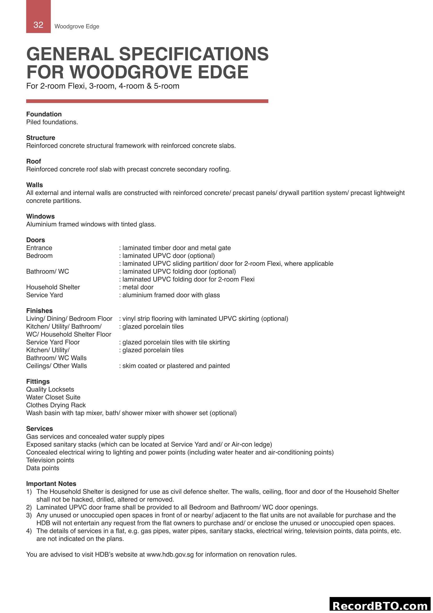 General Specifications for Woodgrove Edge