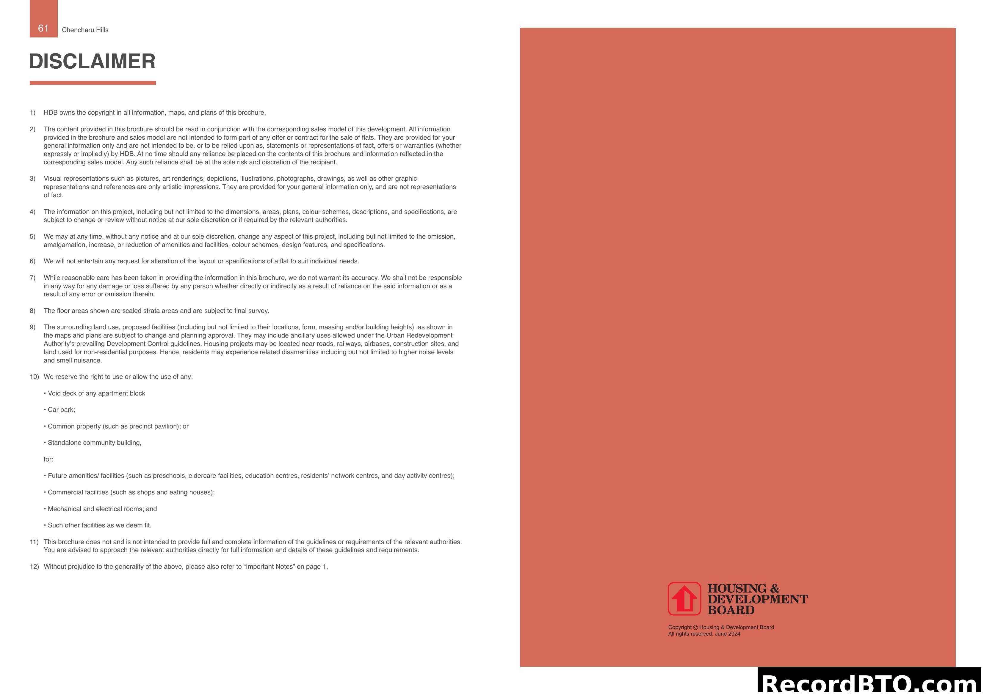 Disclaimer for Chencharu Hills HDB Brochure