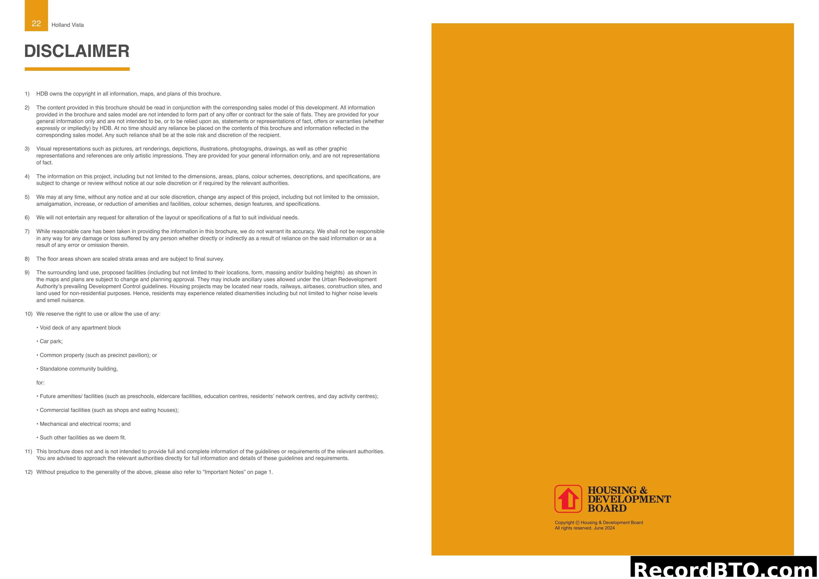 Holland Vista Disclaimer