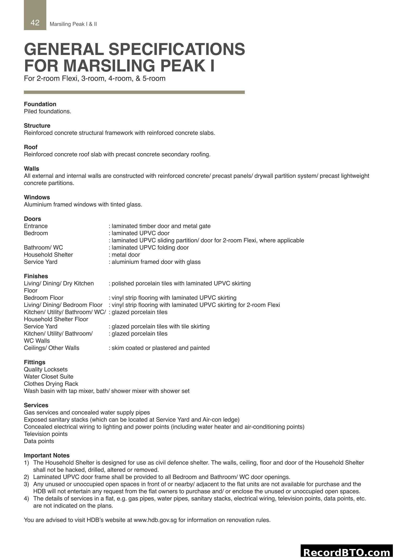 General Specifications for Marsiling Peak I