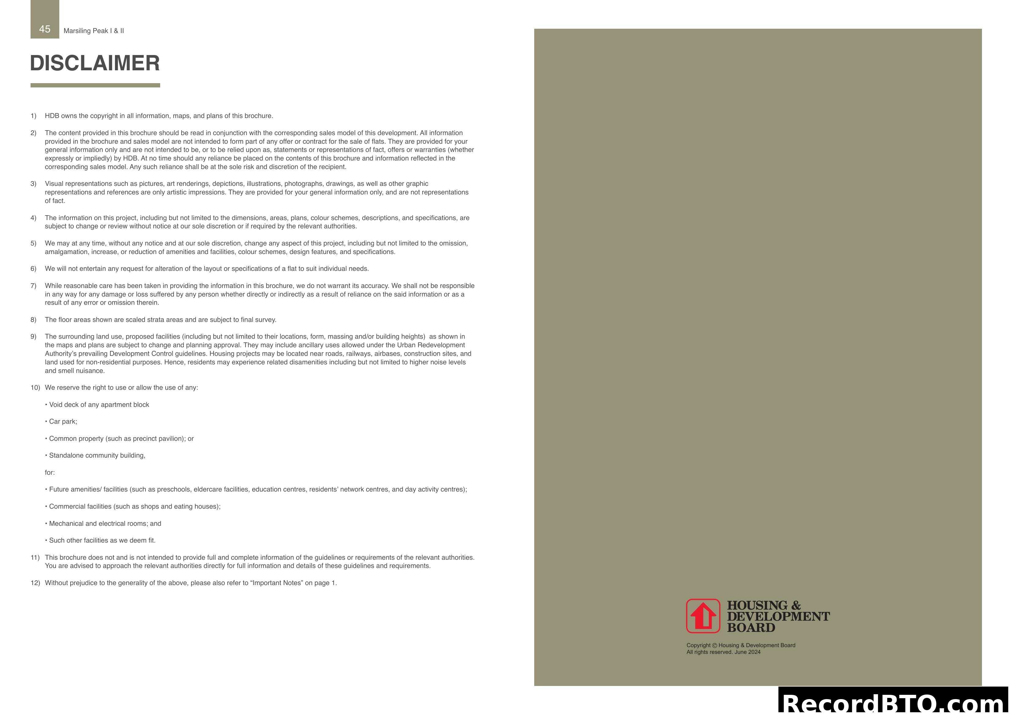 Marsiling Peak I & II Disclaimer