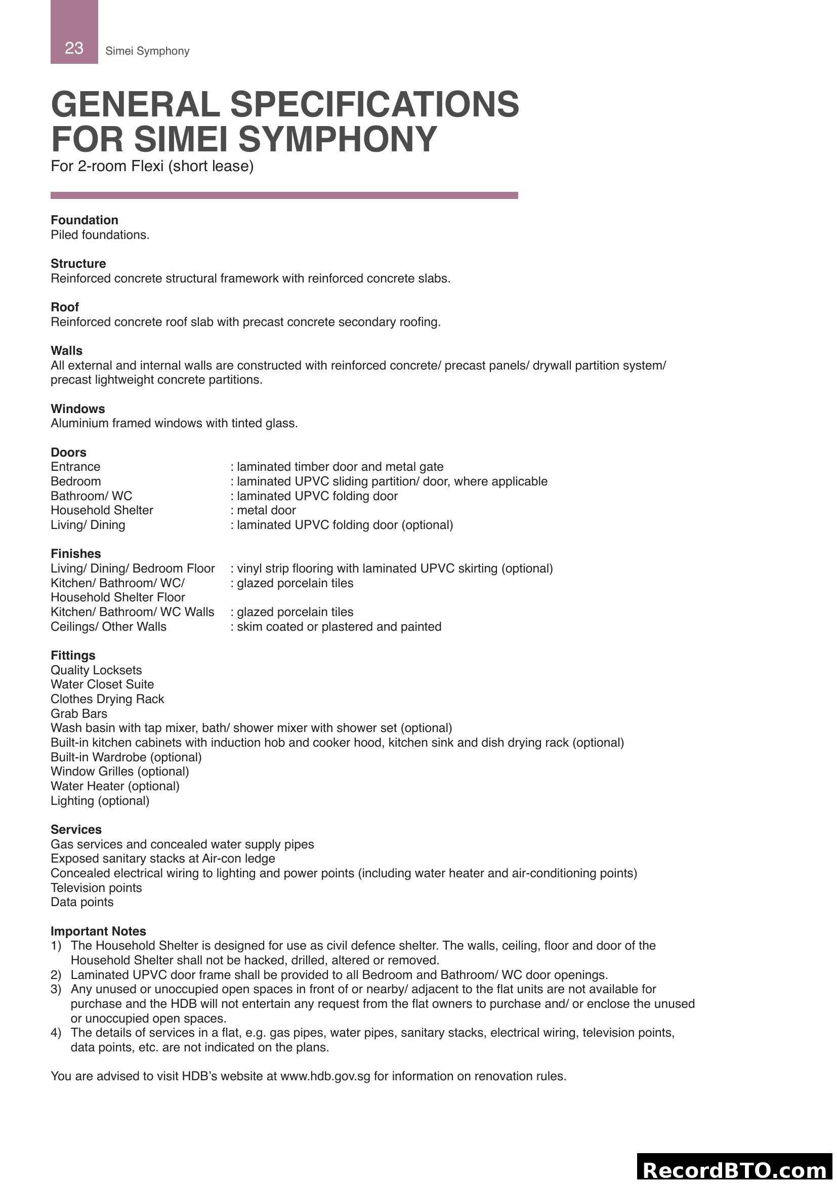 Simei Symphony General Specifications