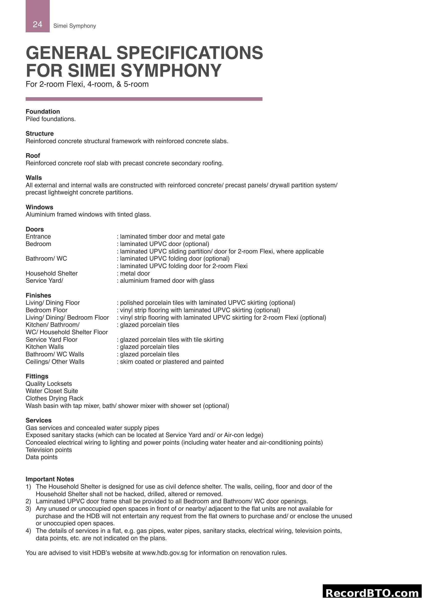 General Specifications for Simei Symphony