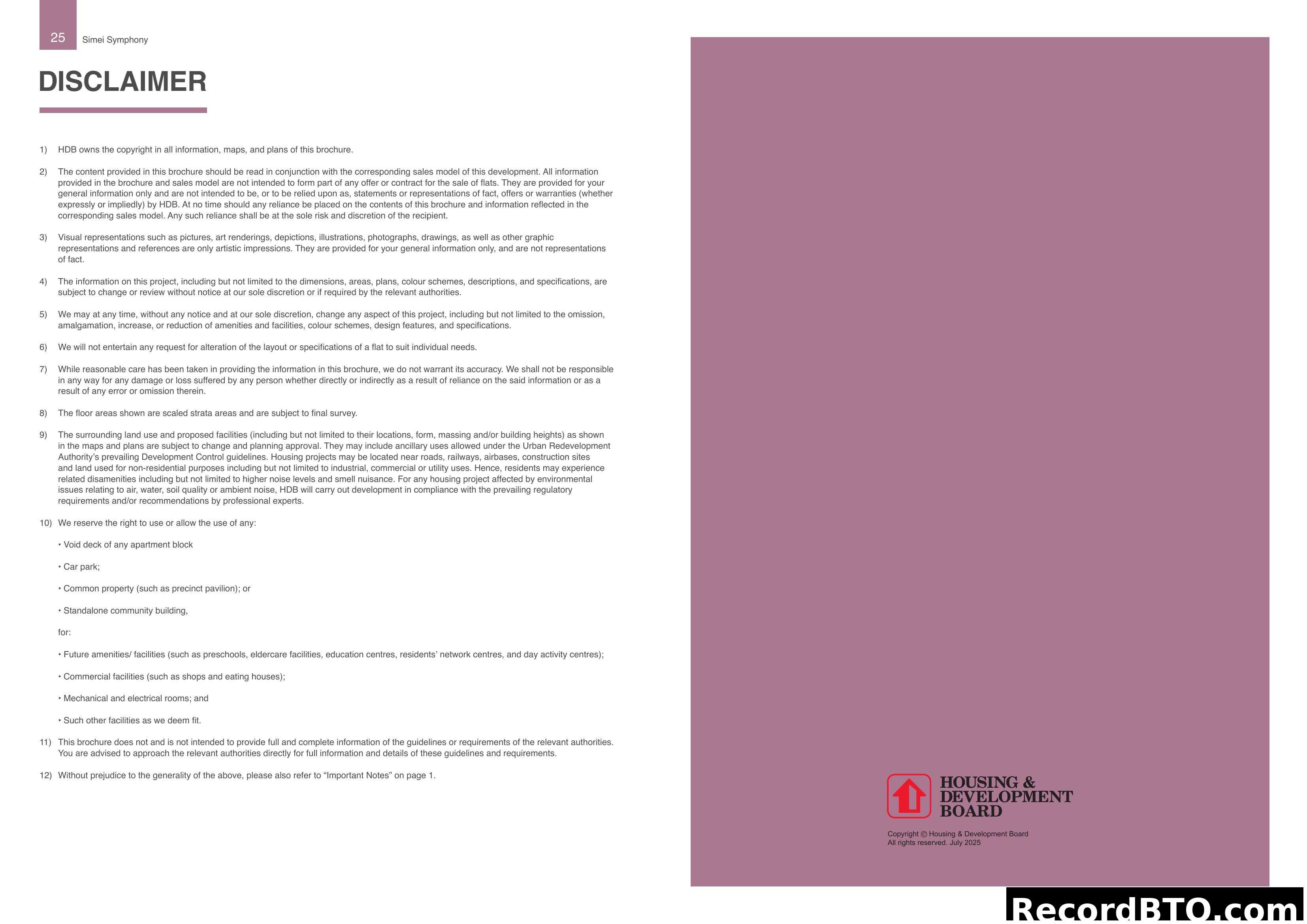 Simei Symphony Brochure Disclaimer