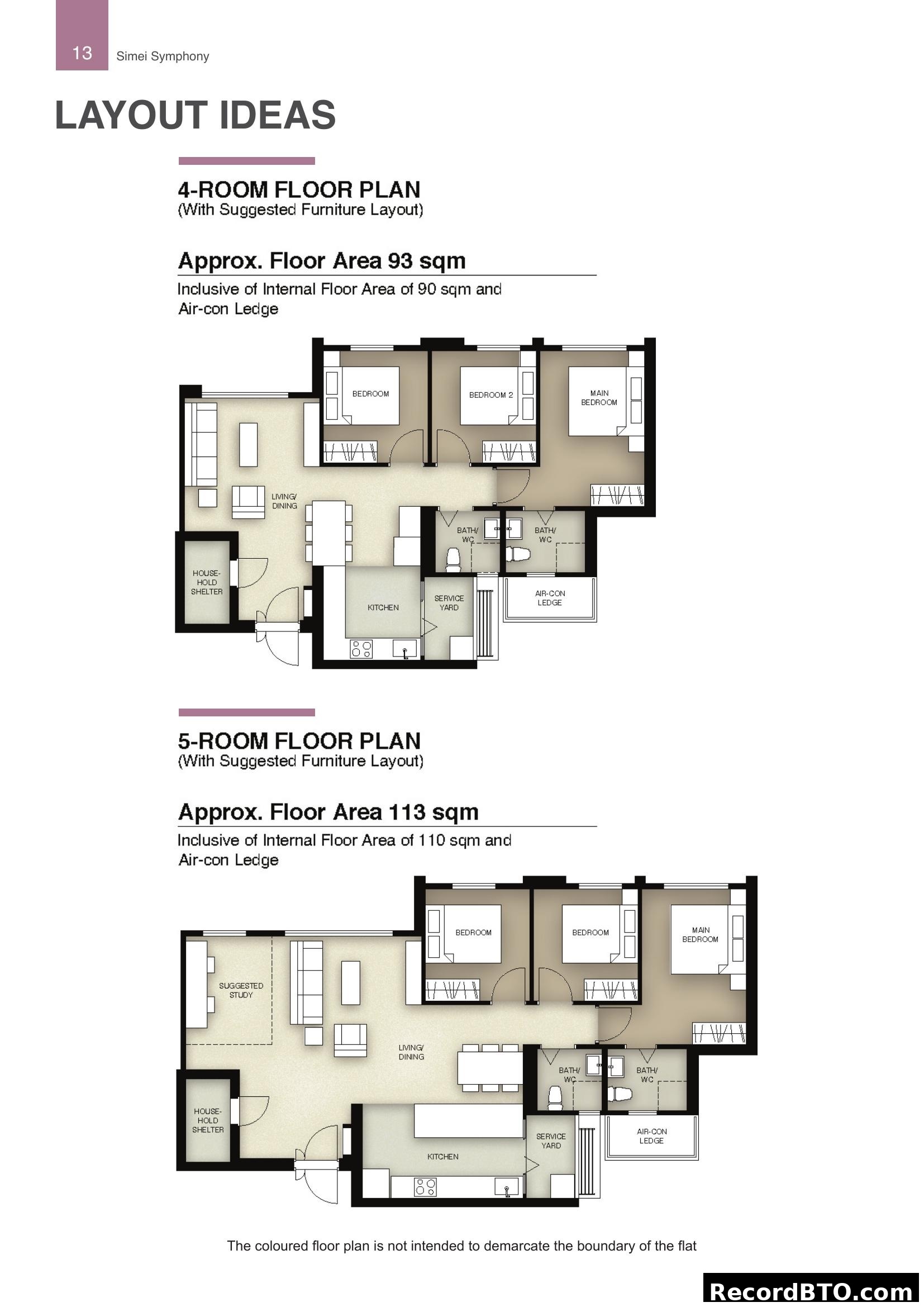 HDB 4-Room and 5-Room Floor Plans (Simei Symphony)