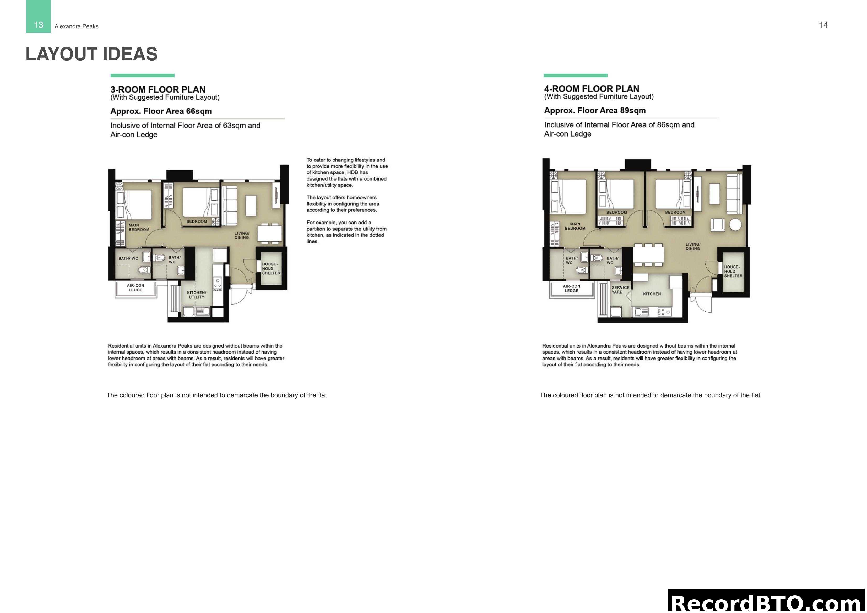 3-Room and 4-Room Floor Plans with Suggested Layouts