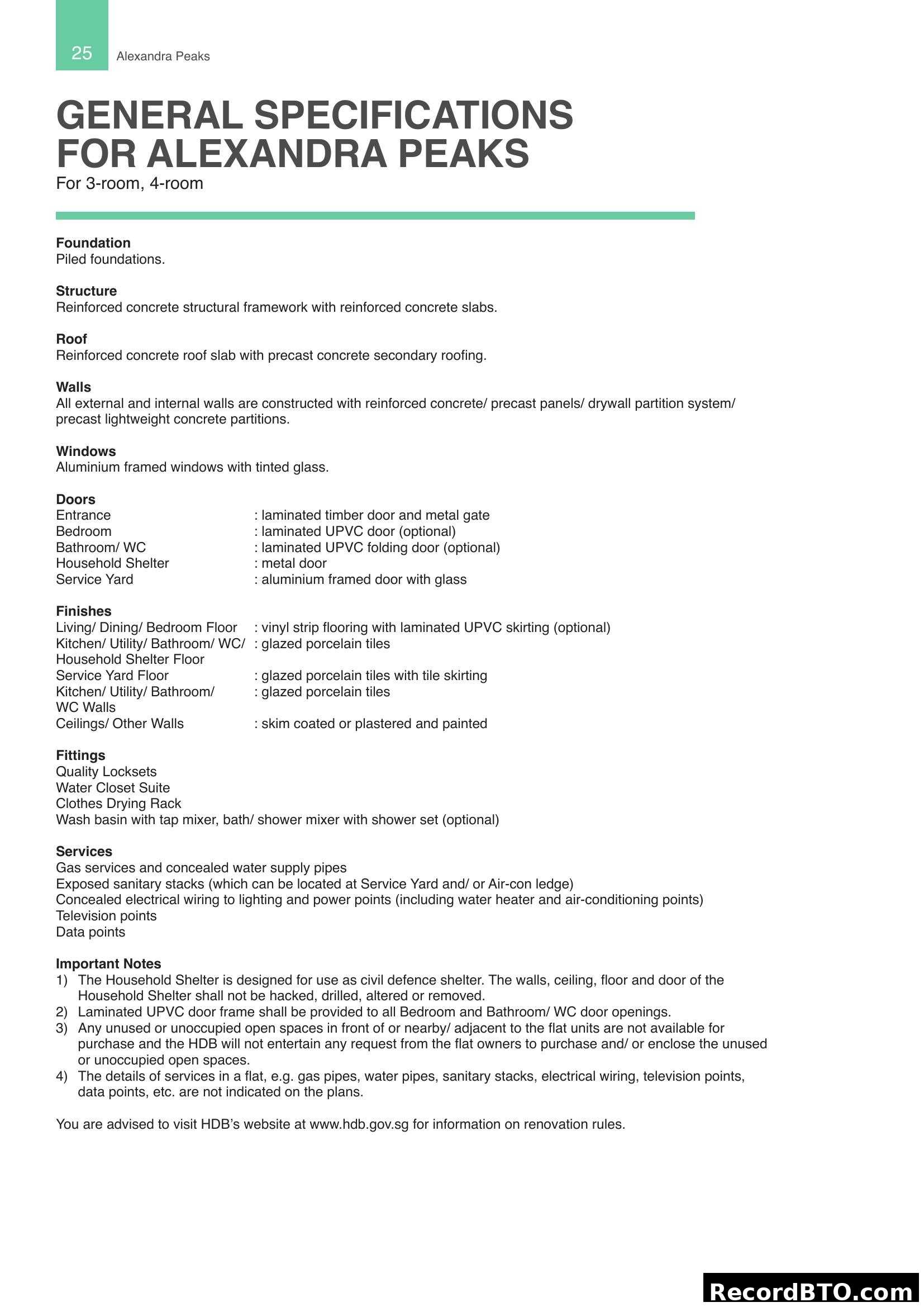 Alexandra Peaks General Specifications