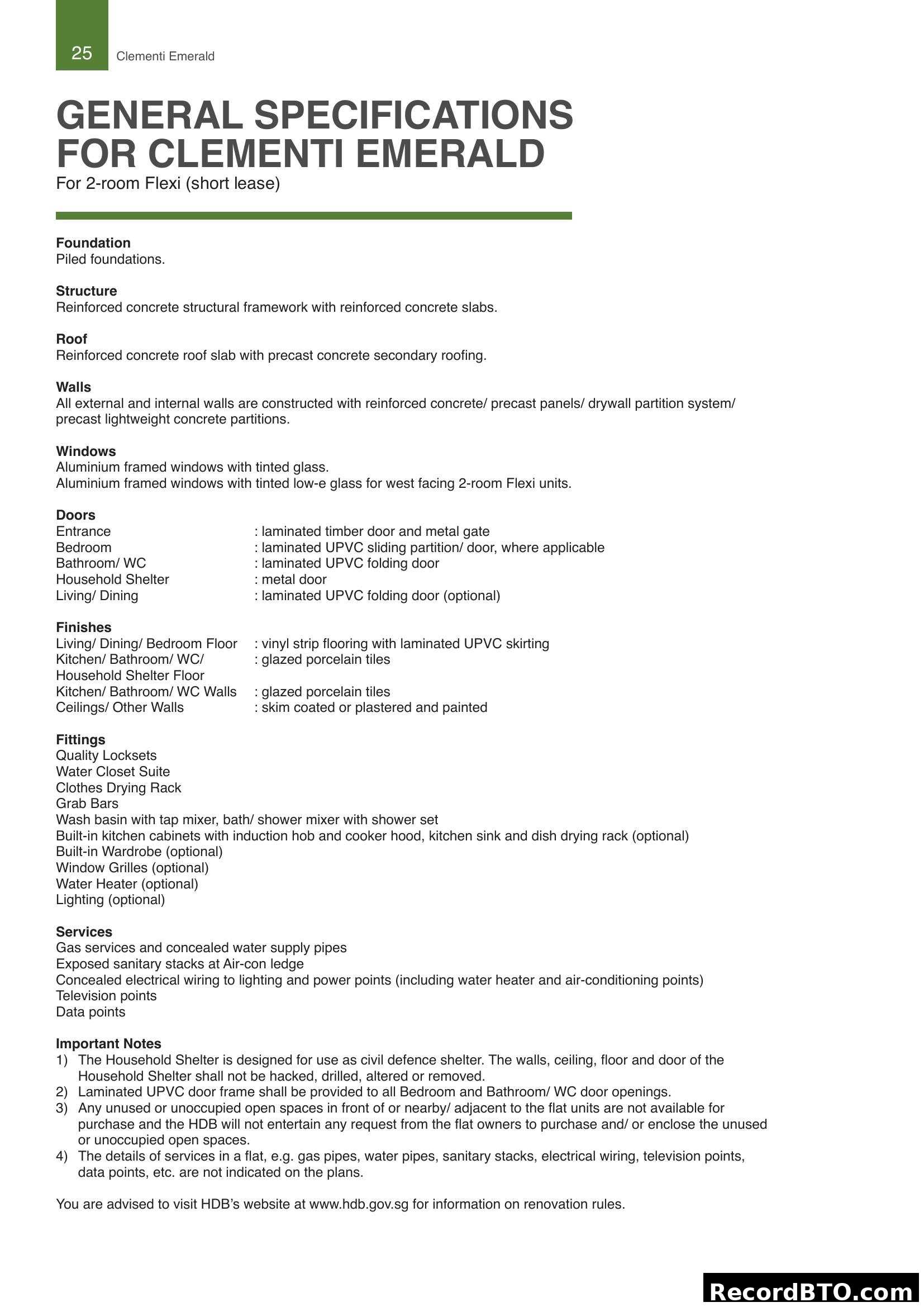 General Specifications for Clementi Emerald