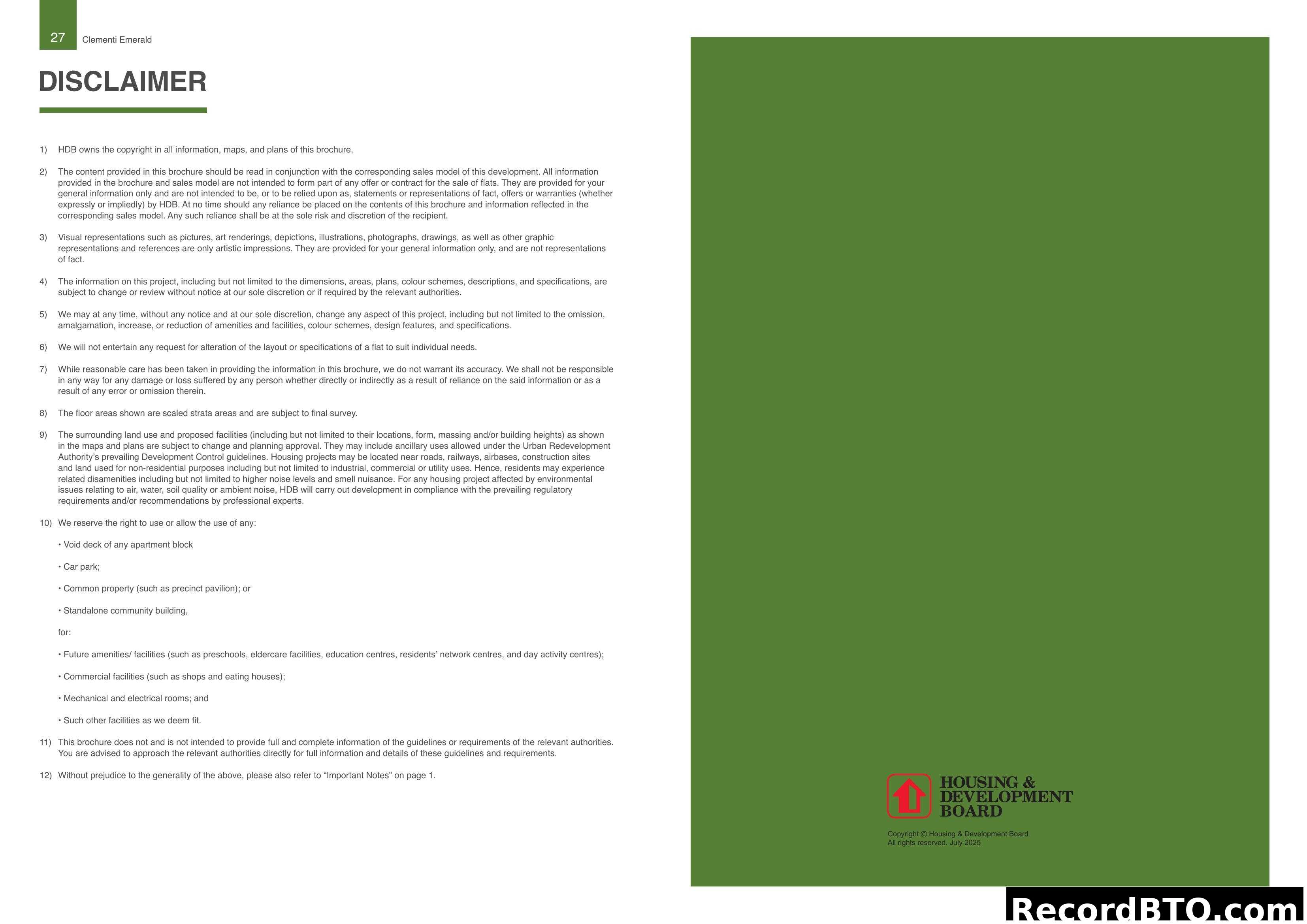 Clementi Emerald - Disclaimer