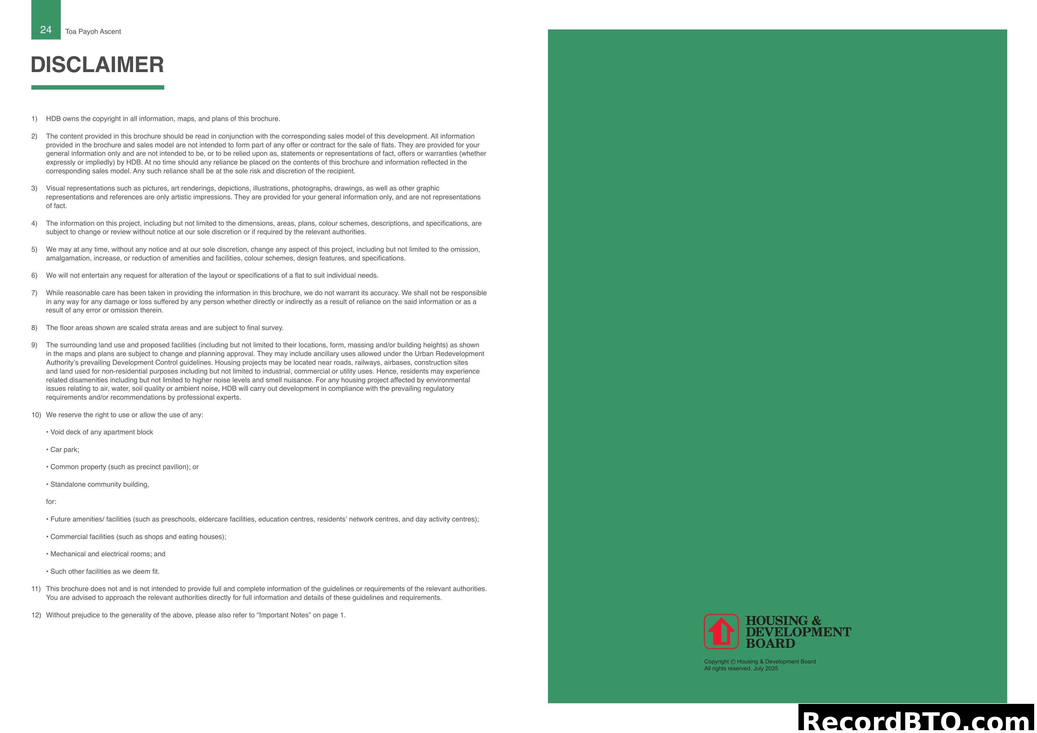 Disclaimer for Toa Payoh Ascent Brochure