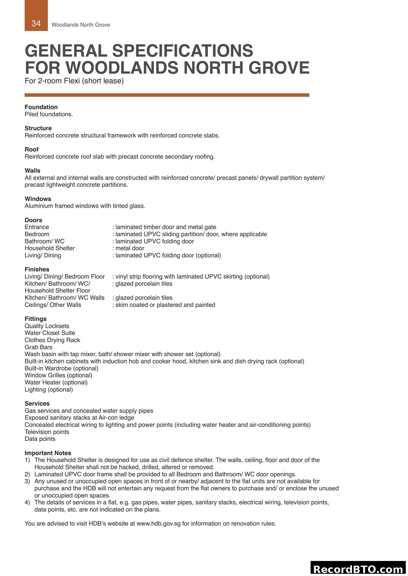 General Specifications for Woodlands North Grove (2-room Flexi)