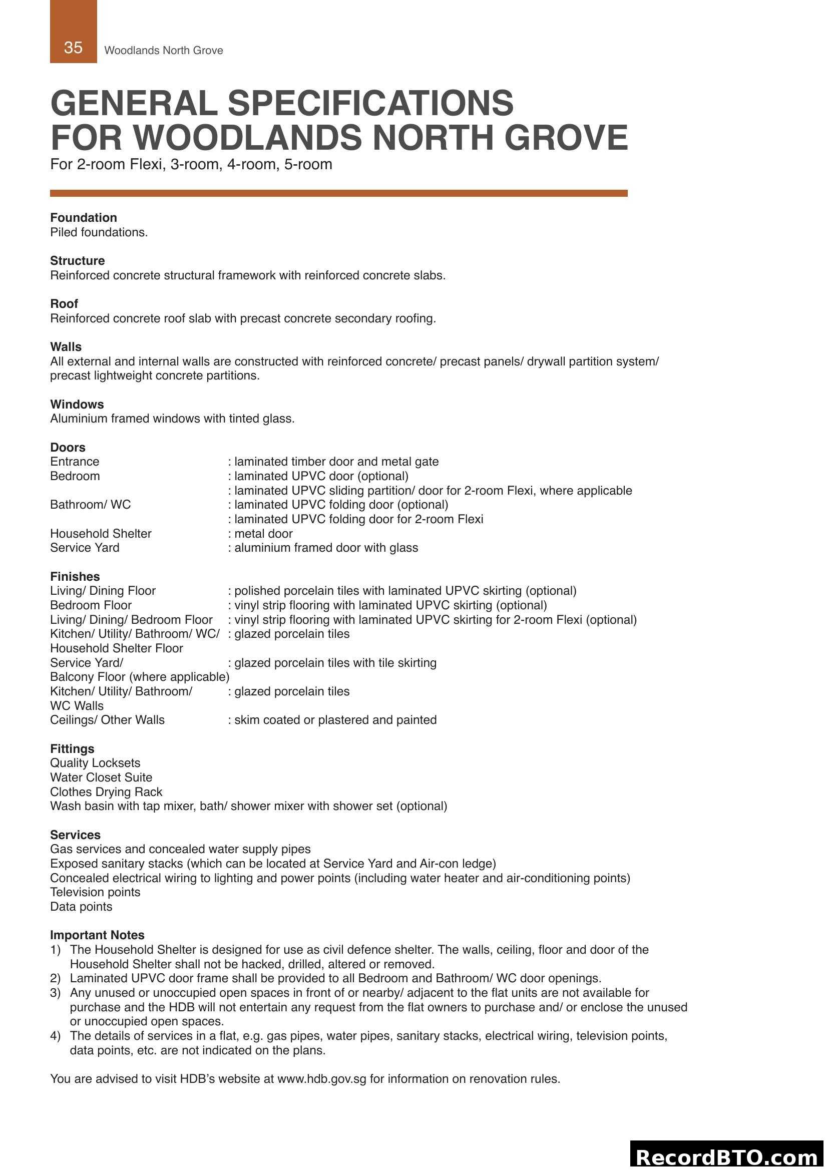 Woodlands North Grove General Specifications