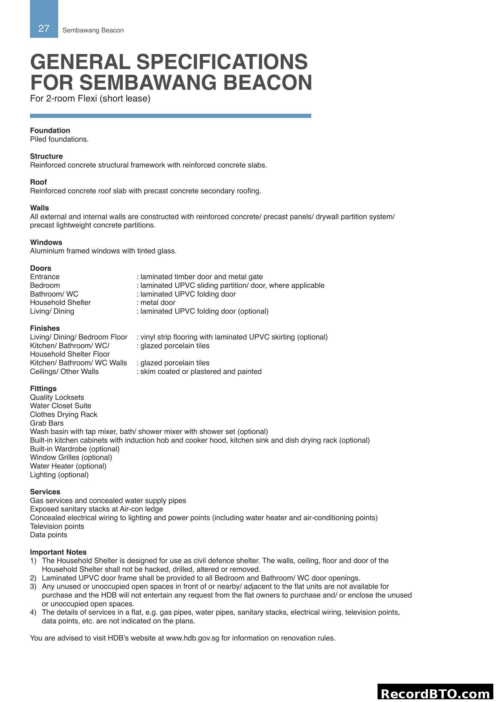 Sembawang Beacon: General Specifications (2-room Flexi)