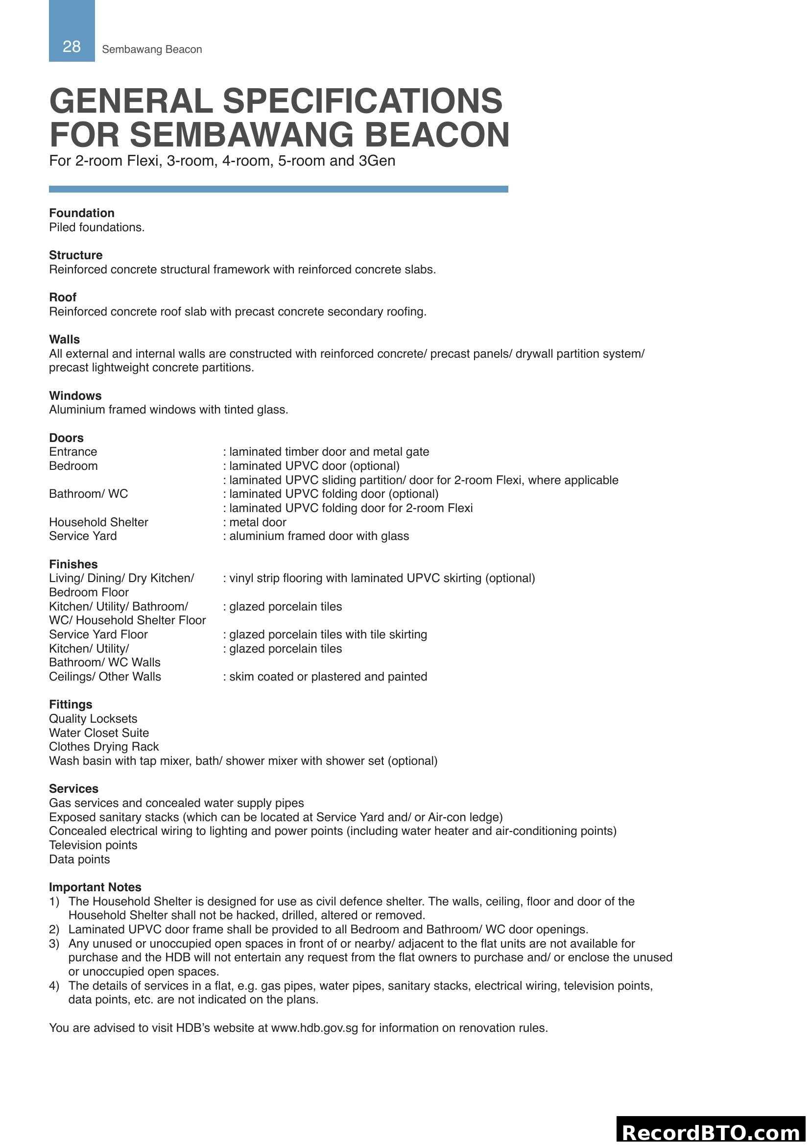 General Specifications for Sembawang Beacon